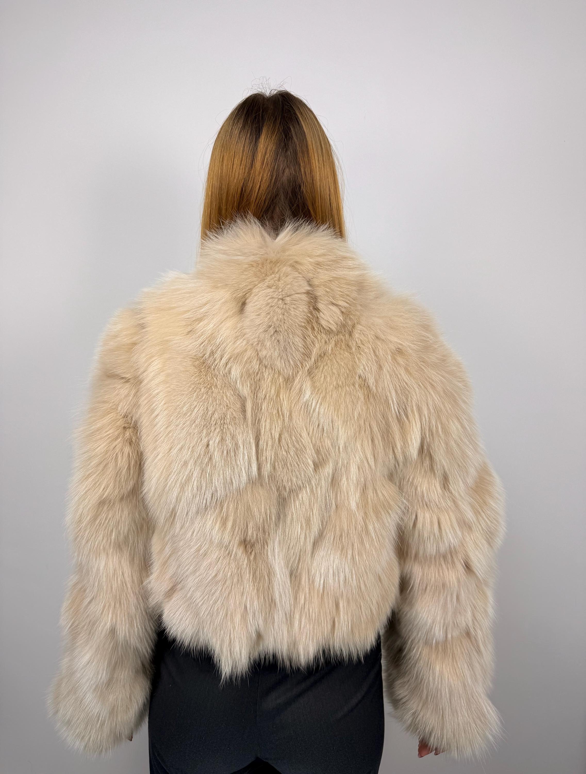 Elegant Beige Fox Fur Jacket: Genuine Fur Winter Coat