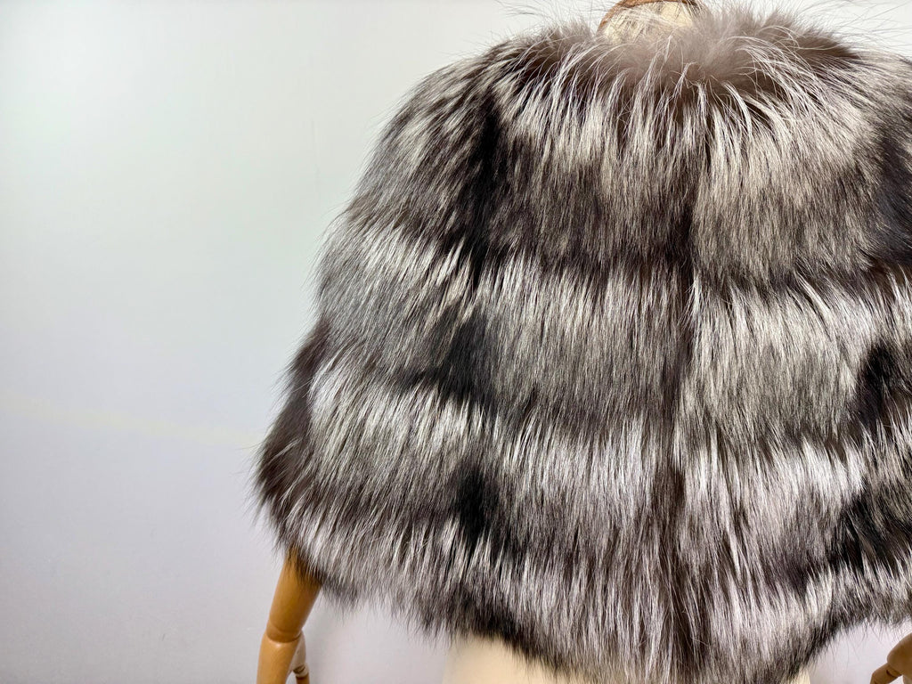 Genuine Silver Fox Fur Wrap: Handmade Real Fur Stole