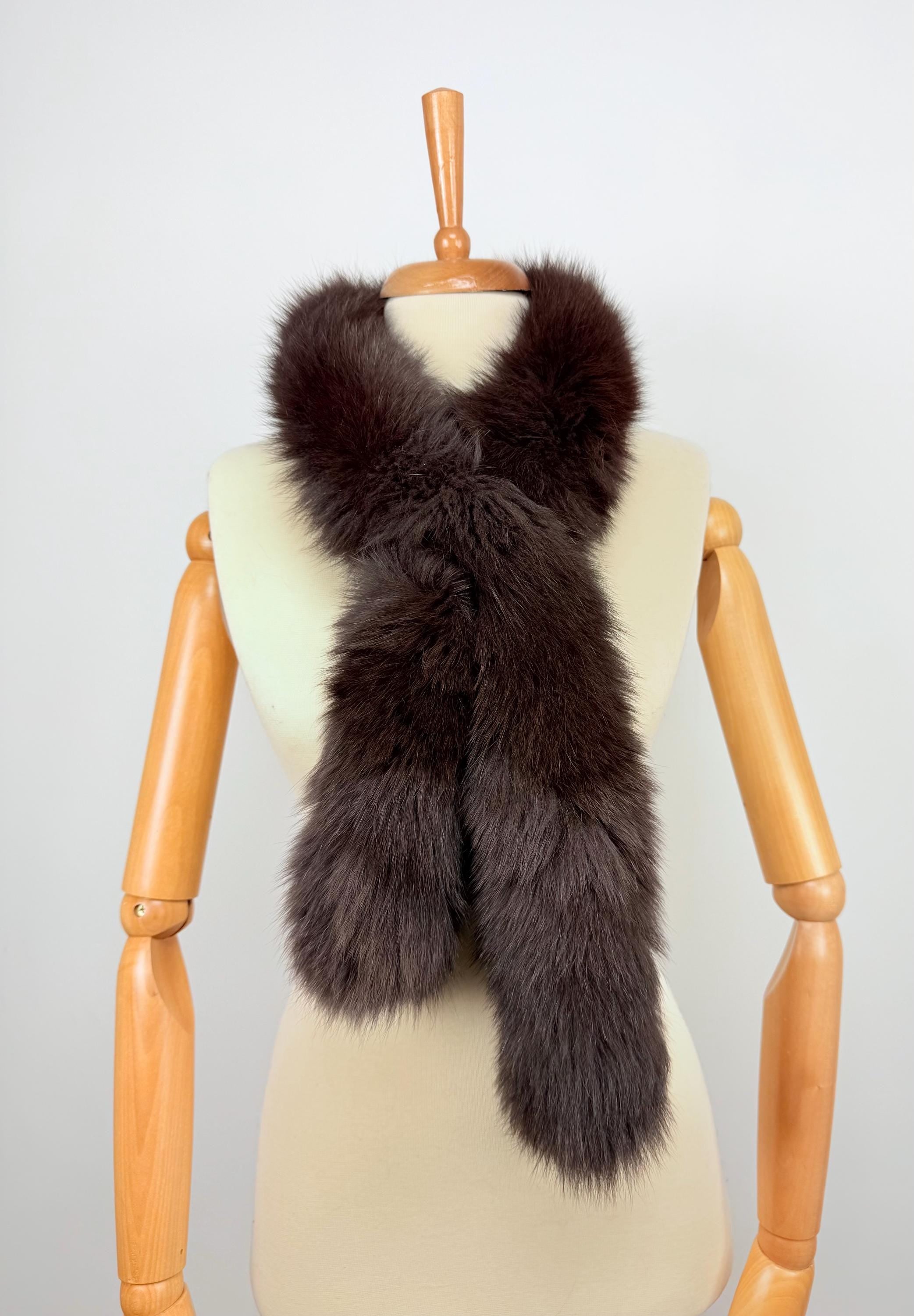 Dark Brown Fox Fur Scarf – Real Fur Scarf, Handmade in Greece, Luxury Winter Scarf