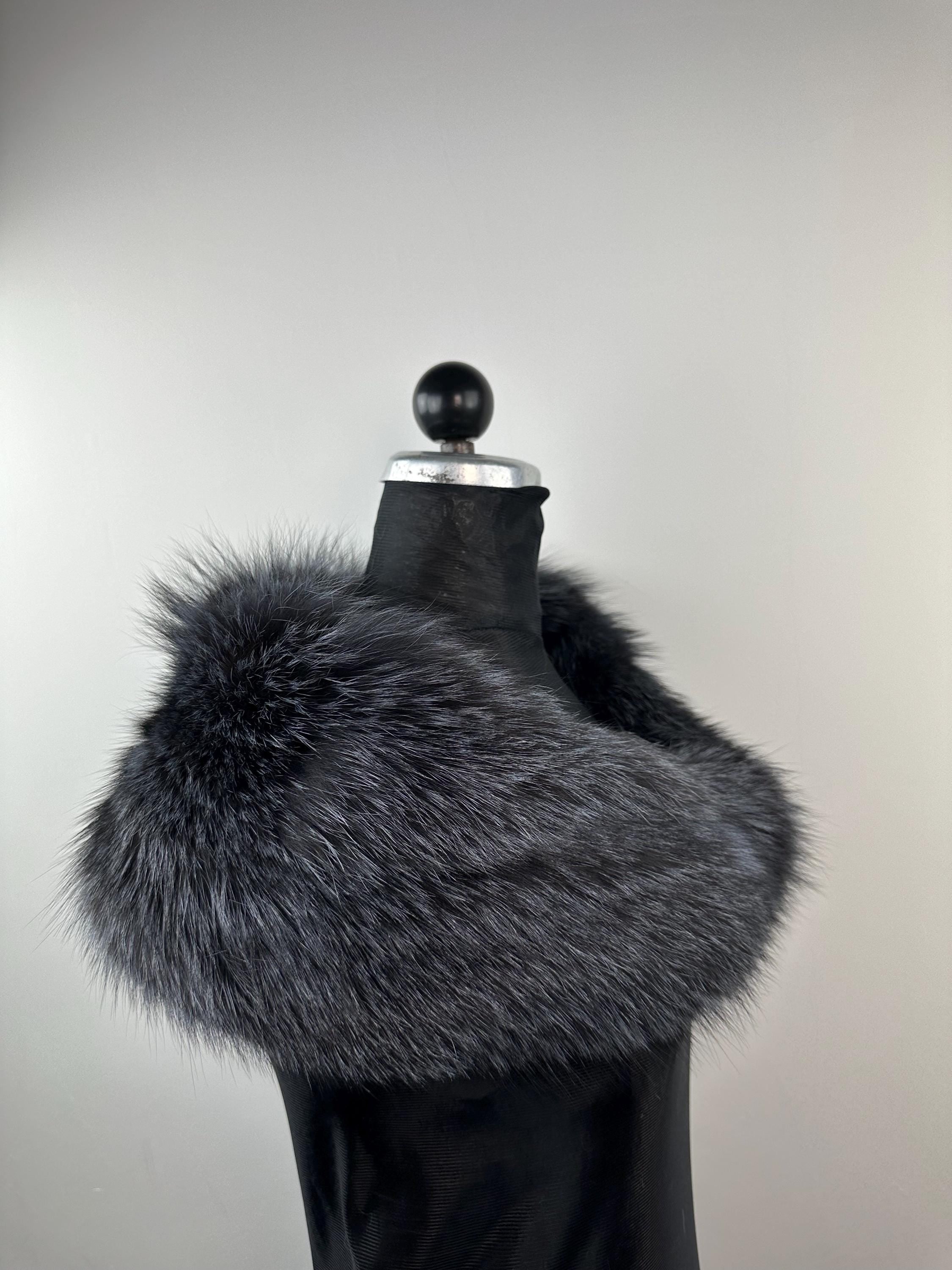 Dark Gray Fox Fur Collar – Real Fur Collar, Handmade in Greece, Luxury Neck Accessory