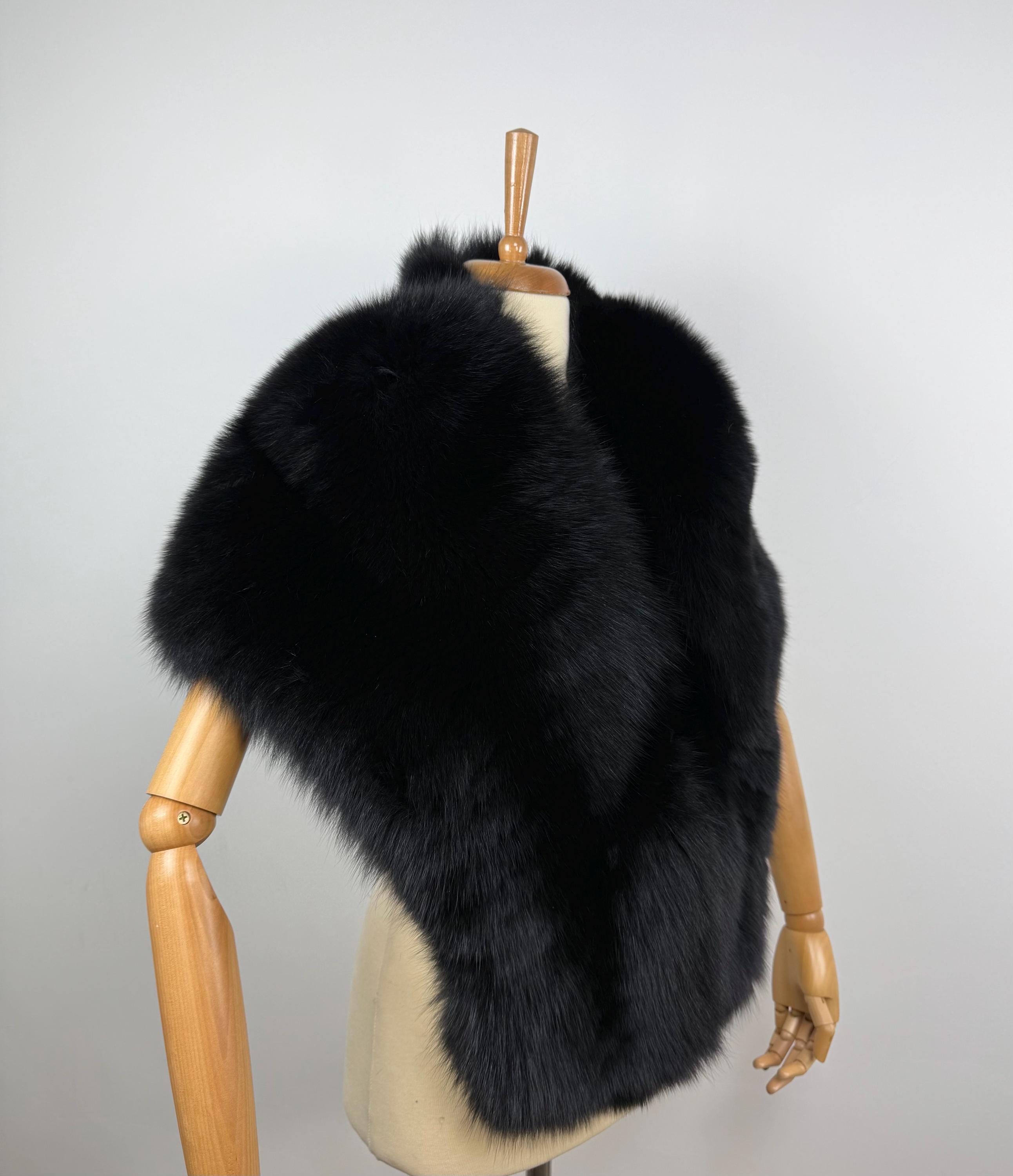 Black Fur Shawl: Luxurious Fox Fur Stole, Evening Wrap