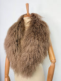 Brown Mongolian Sheepskin Fur Extra Long Size Collar: Luxury Fur Stole Shawl