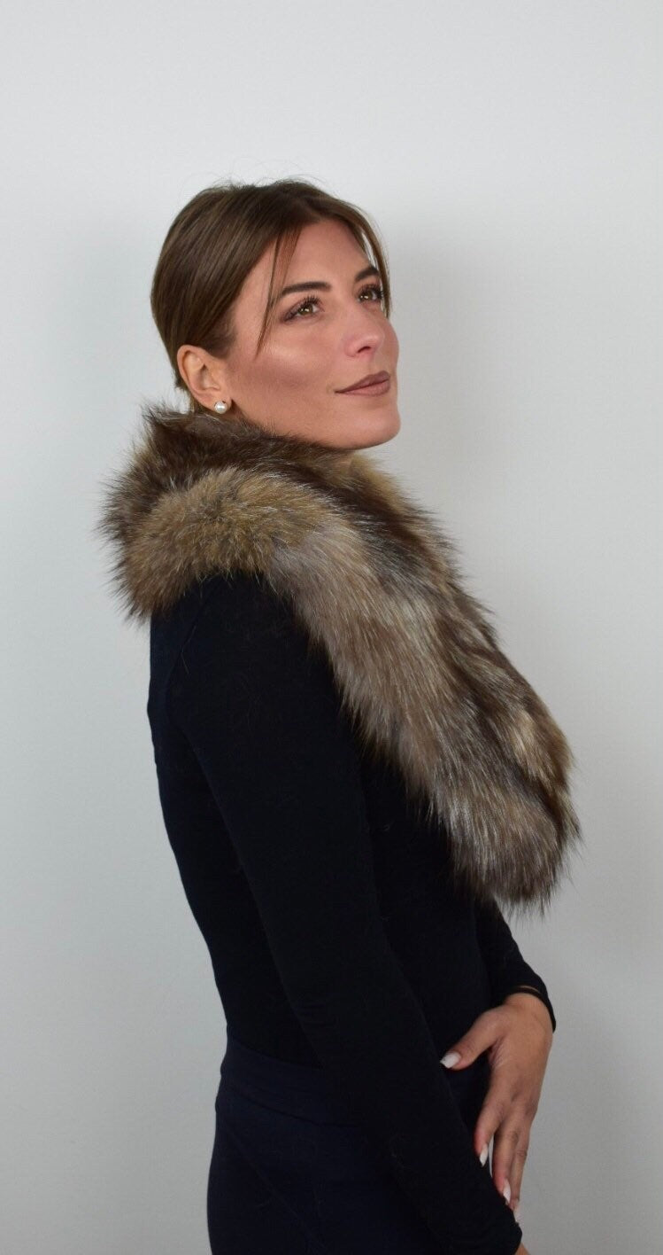 Real Crystal Fox Fur Collar: Handmade Fur Stole Neck Wrap