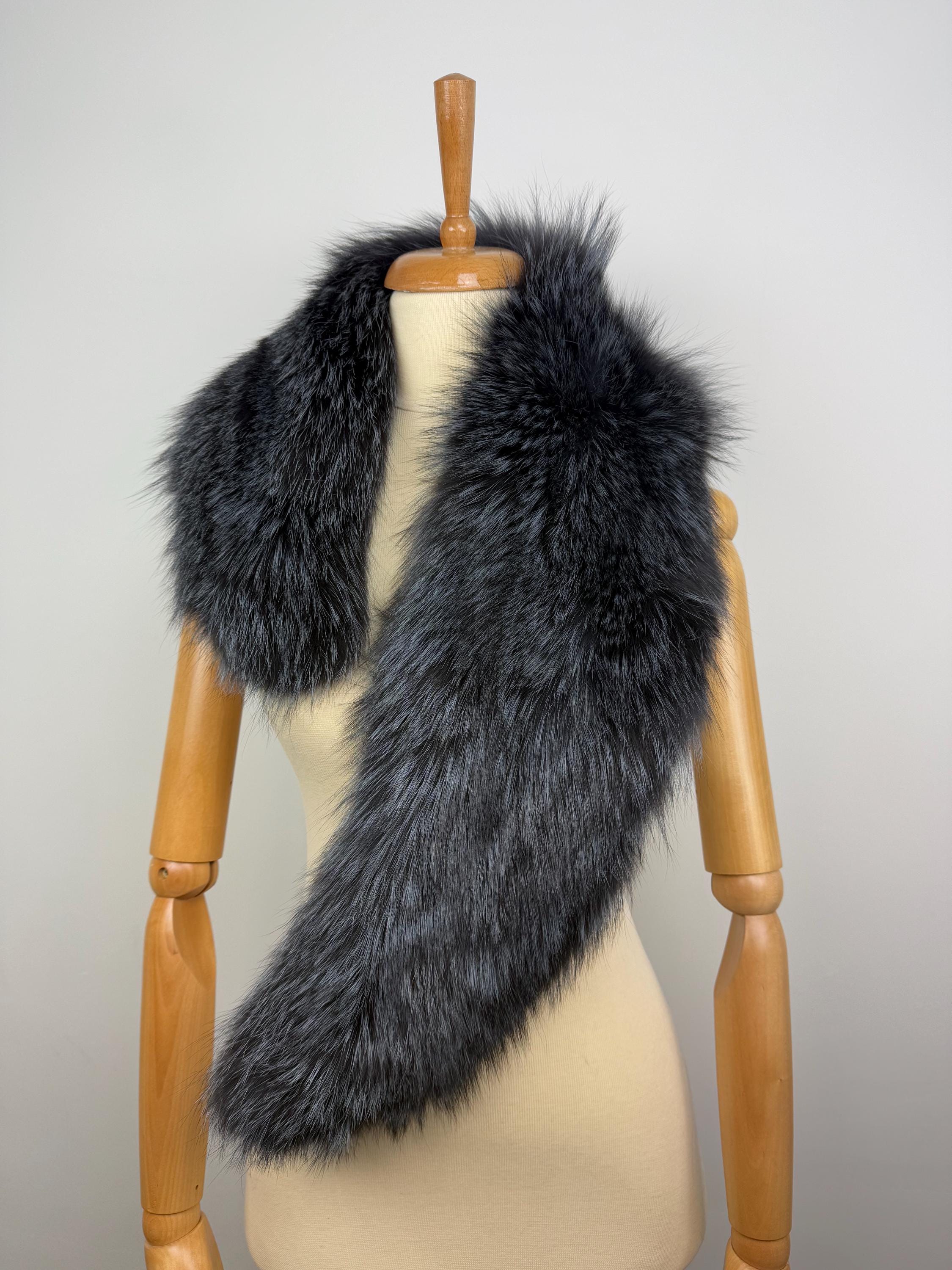 Dark Gray Fox Fur Collar – Real Fur Collar, Handmade in Greece, Luxury Neck Accessory