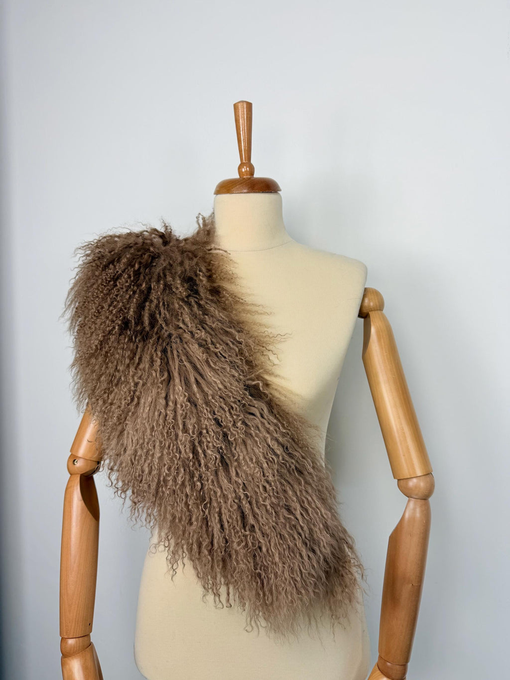 Brown Mongolian Sheepskin Fur Extra Long Size Collar: Luxury Fur Stole Shawl