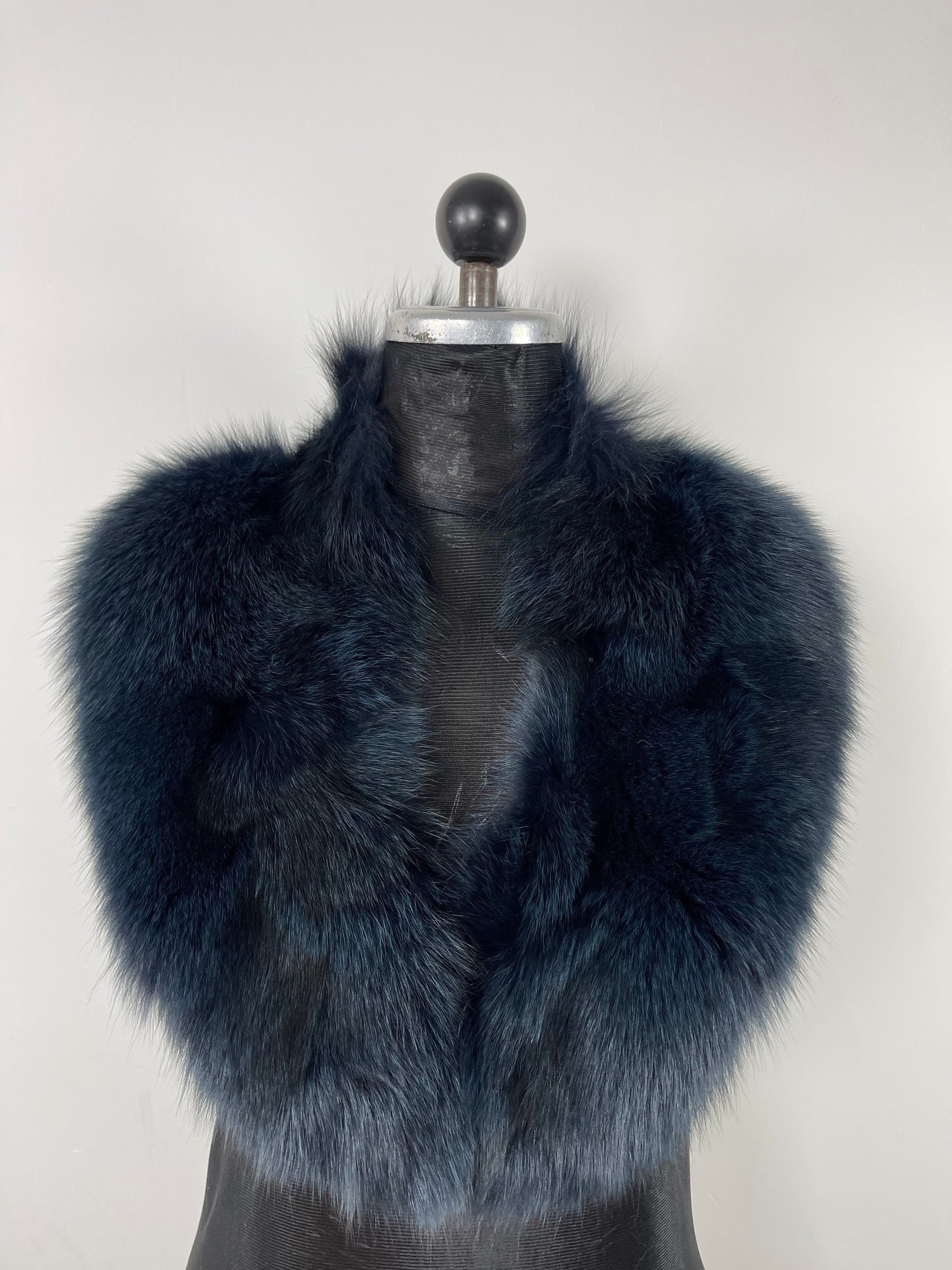 Genuine Fox Fur Collar: Blue Black Luxury Stole