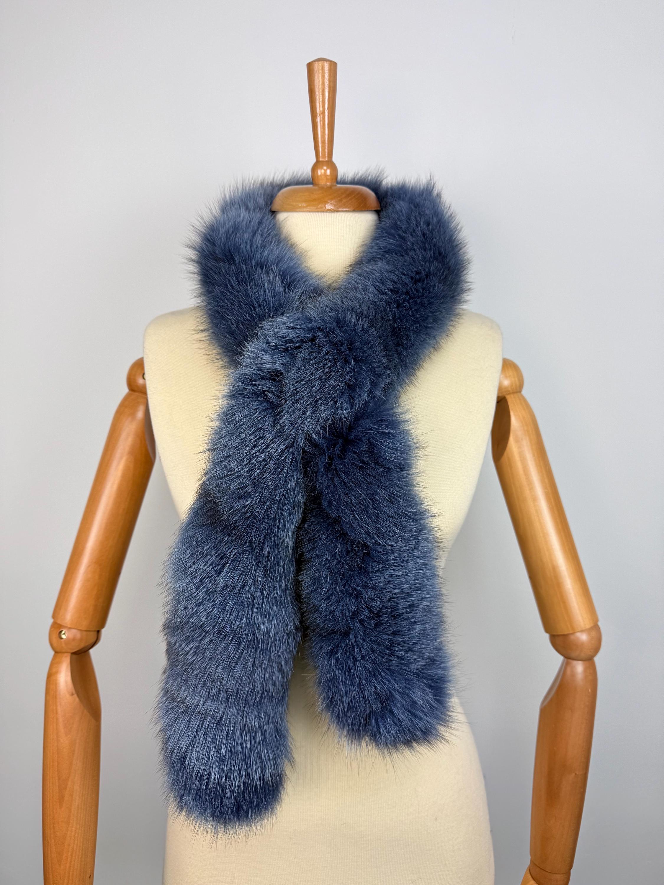 Blue Fur Scarf: Handmade Genuine Fox Fur, Luxury Neck Wrap