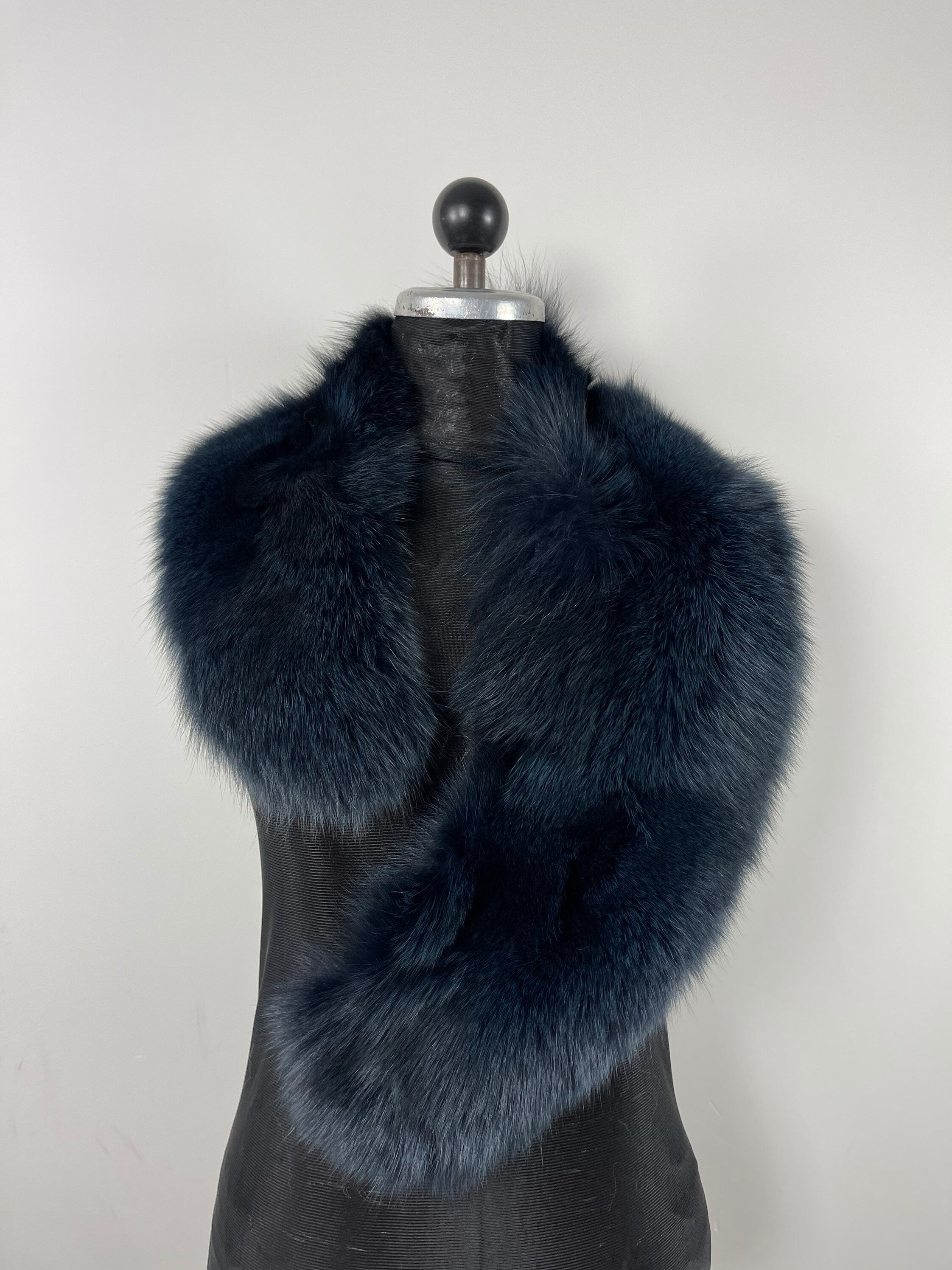 Genuine Fox Fur Collar: Blue Black Luxury Stole