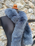 Blue Fox Fur Scarf – Real Fur Scarf, Handmade in Greece, Luxury Denim Blue Scarf
