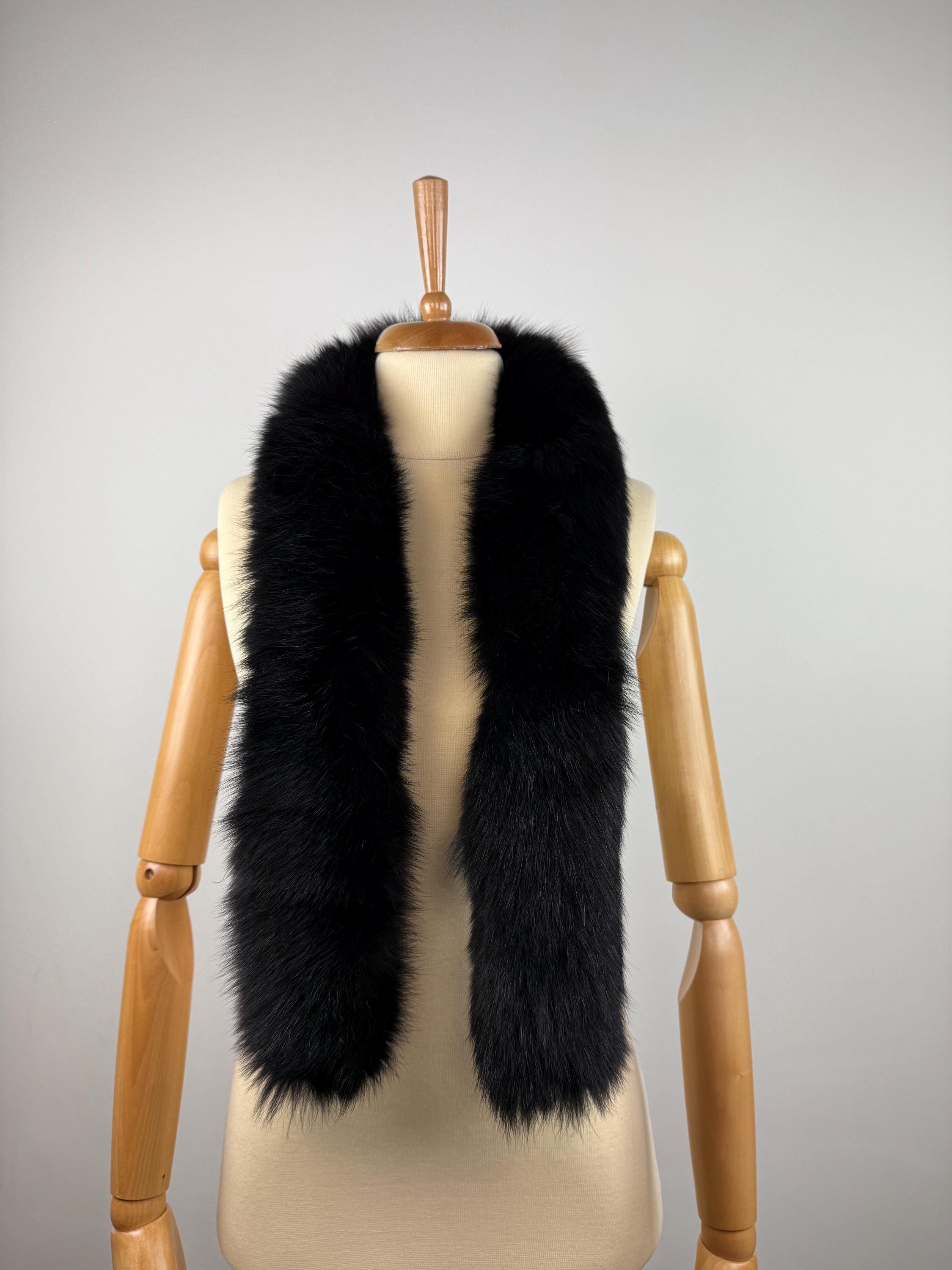 Stylish Black Fur Scarf: Genuine Fur Neck Wrap