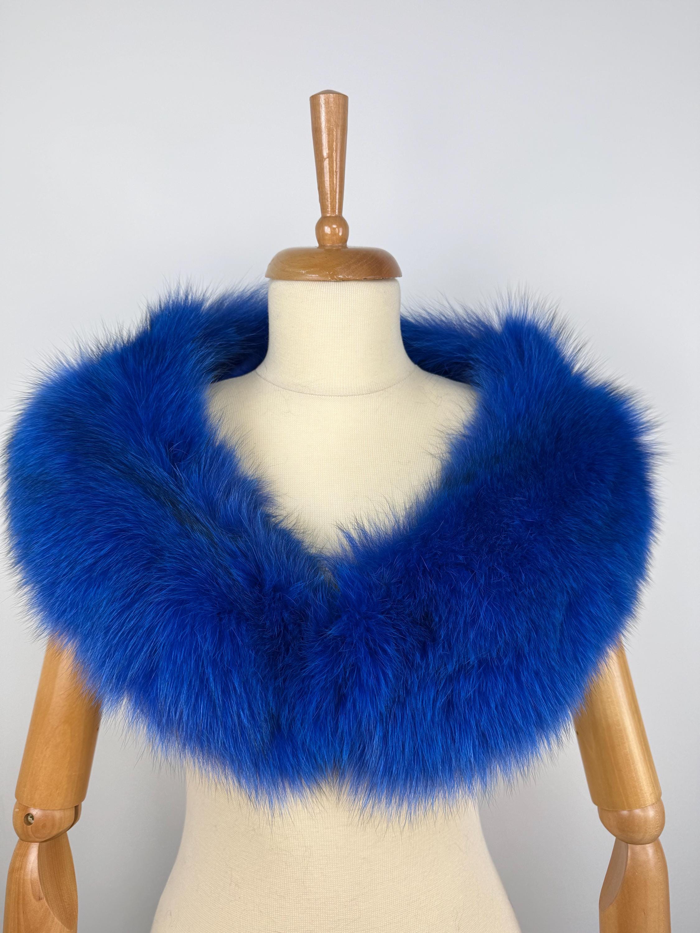 Royal Blue Fox Fur Collar – Real Fur Collar, Handmade in Greece, Luxury Neck Accessory