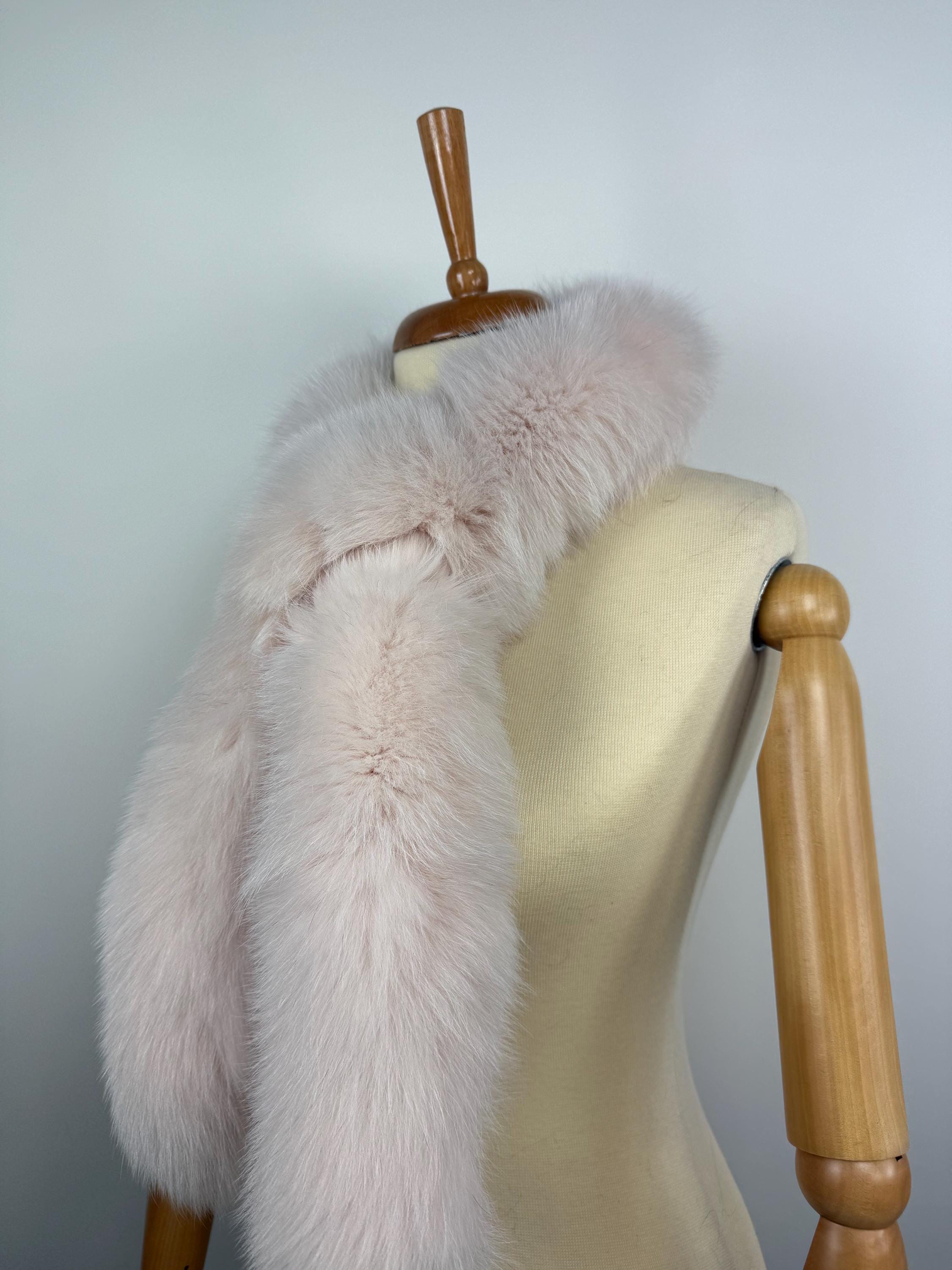 Genuine Baby Pink Fox Fur Scarf - Fluffy Real Fur