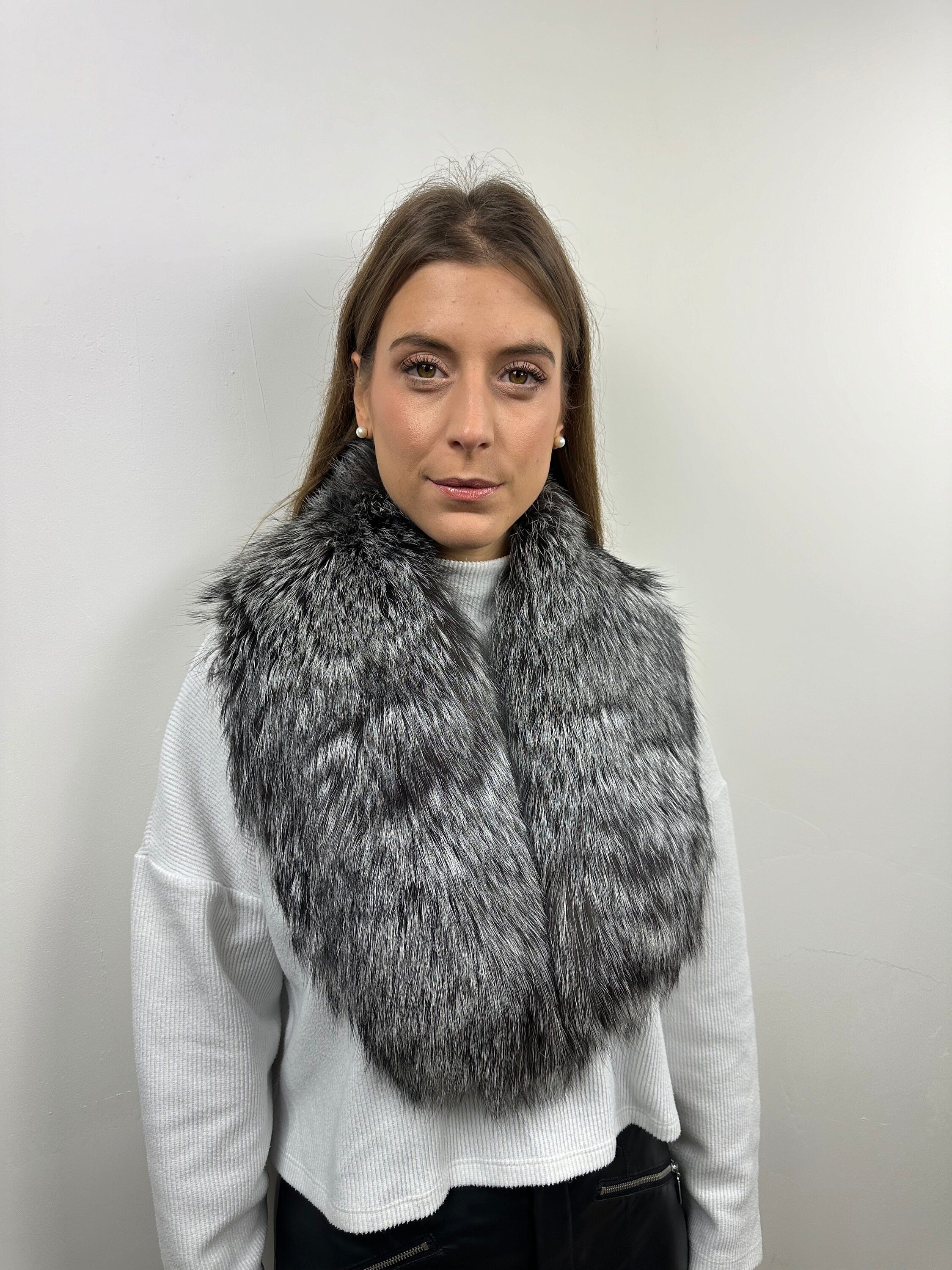 Real Silver Fox Fur Collar - Handmade Stole