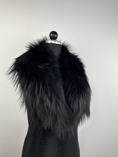 Black Fox Fur Collar – Real Fur Collar, Handmade in Greece, Luxury Neck Accessory