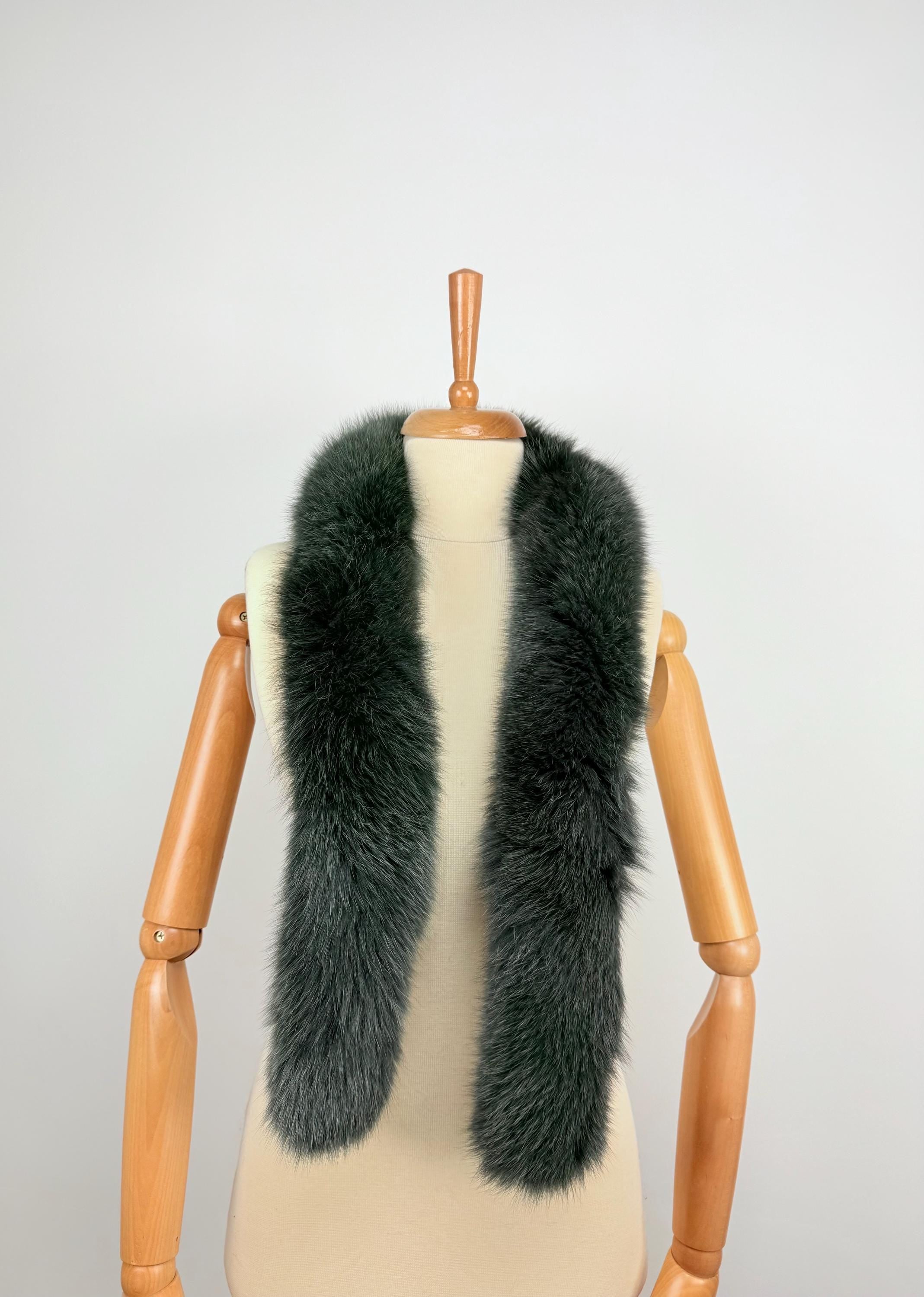 Green Fox Fur Scarf – Real Fur Scarf, Handmade in Greece, Luxury Winter Scarf