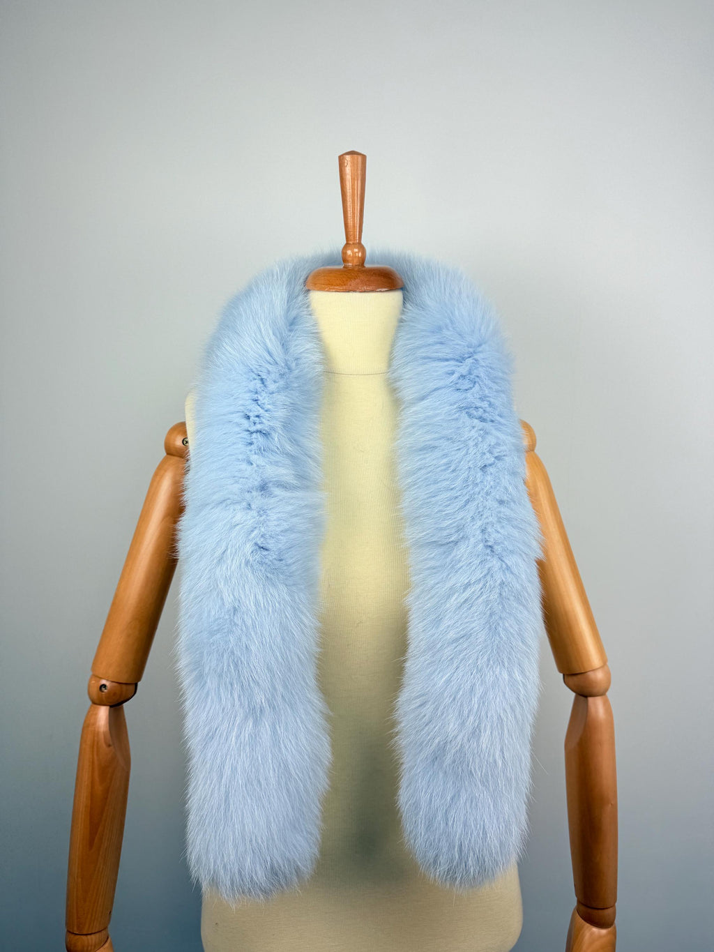 Light Blue Fox Fur Scarf: Real Fur Collar