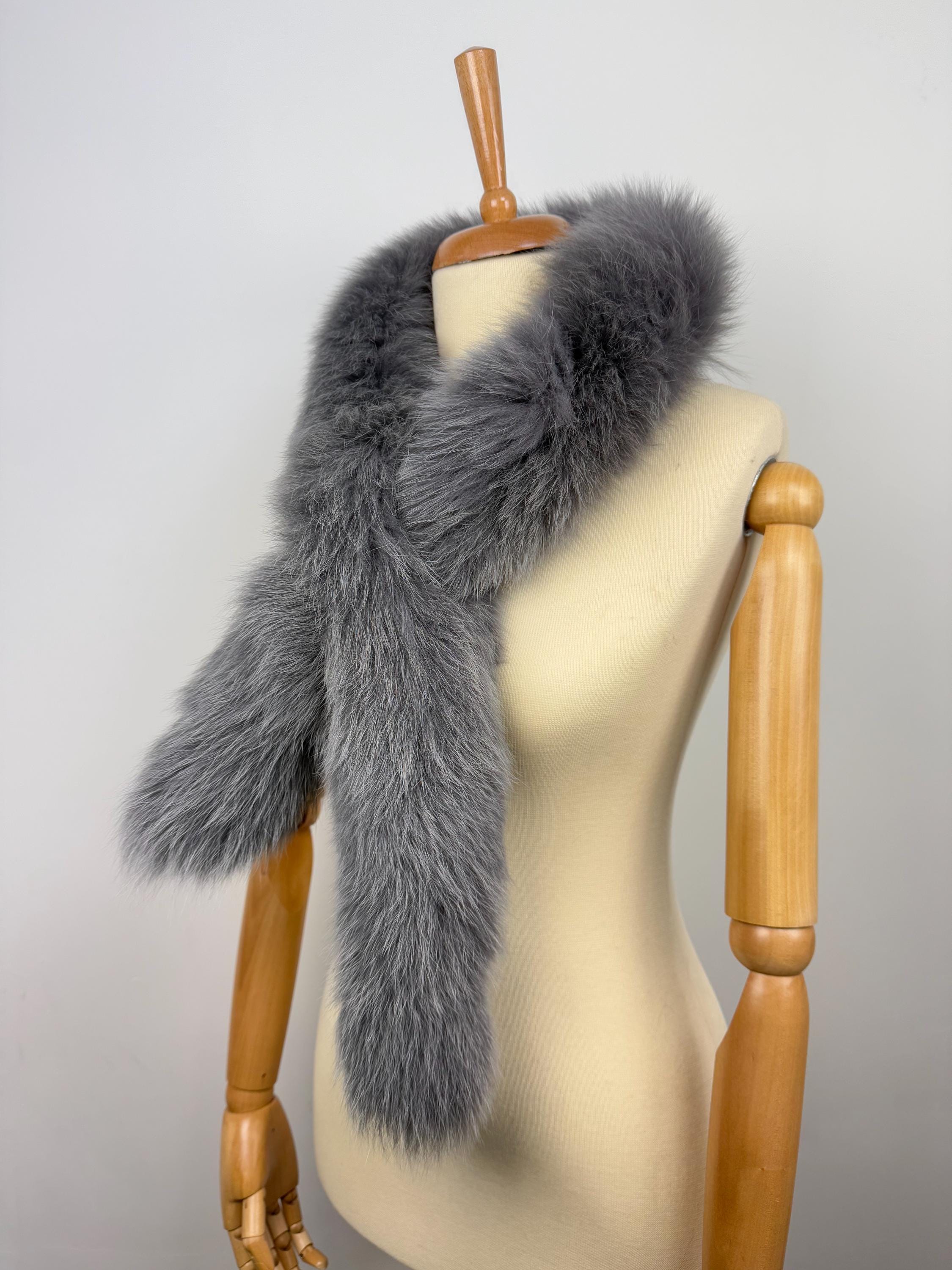 Gray Fox Fur Scarf, Real Fur Scarf, Handmade Fur Neck Scarf, Luxury Winter Scarf