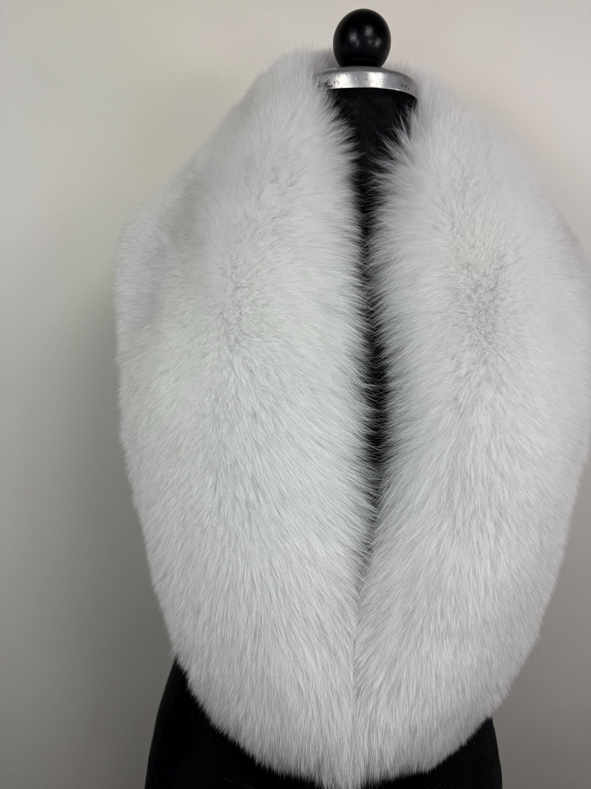 White Fox Fur Bridal Stole – Real Fur Wrap, Extra Long, Handmade in Greece