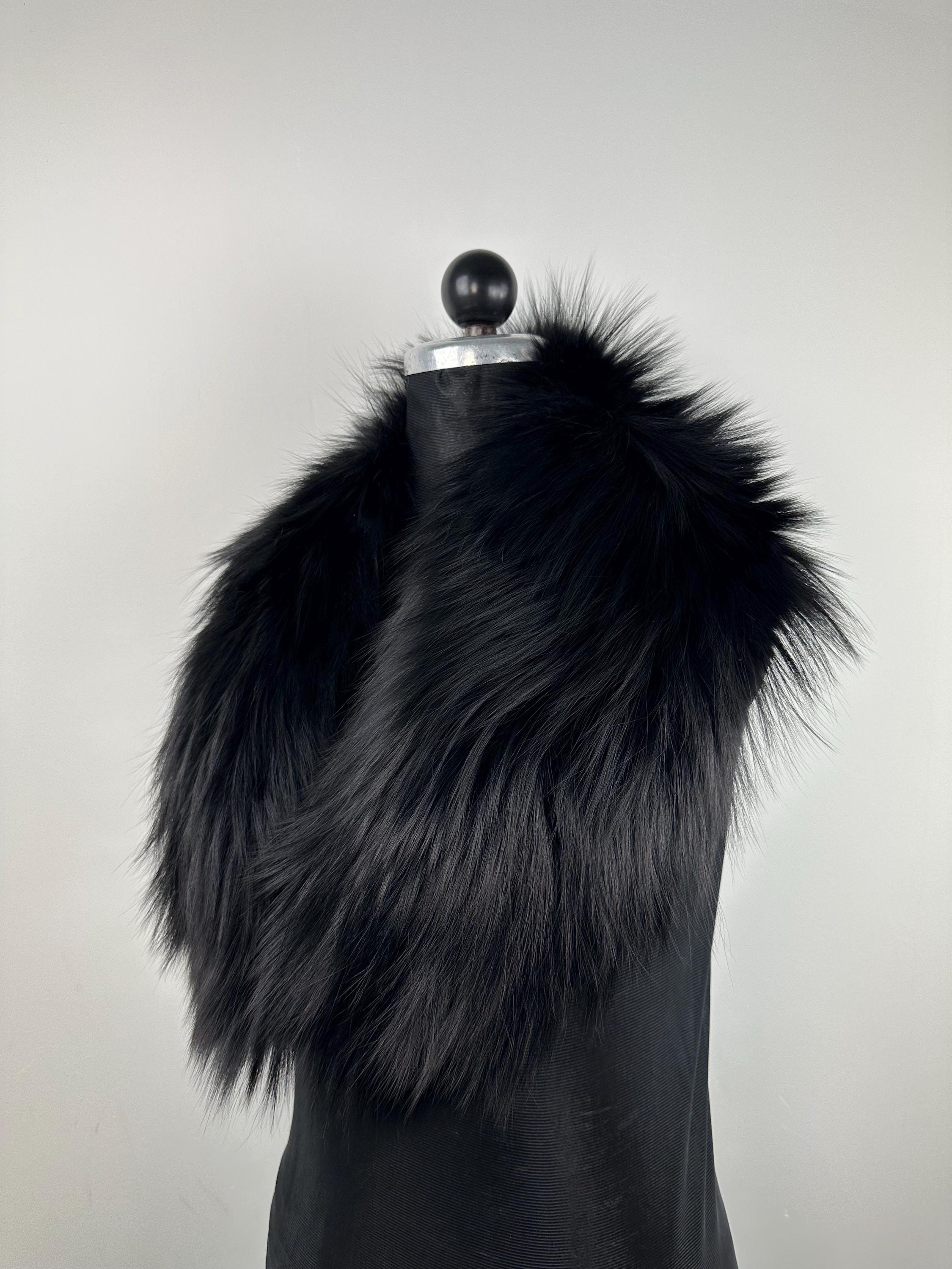 Black Fox Fur Collar – Real Fur Collar, Handmade in Greece, Luxury Neck Accessory