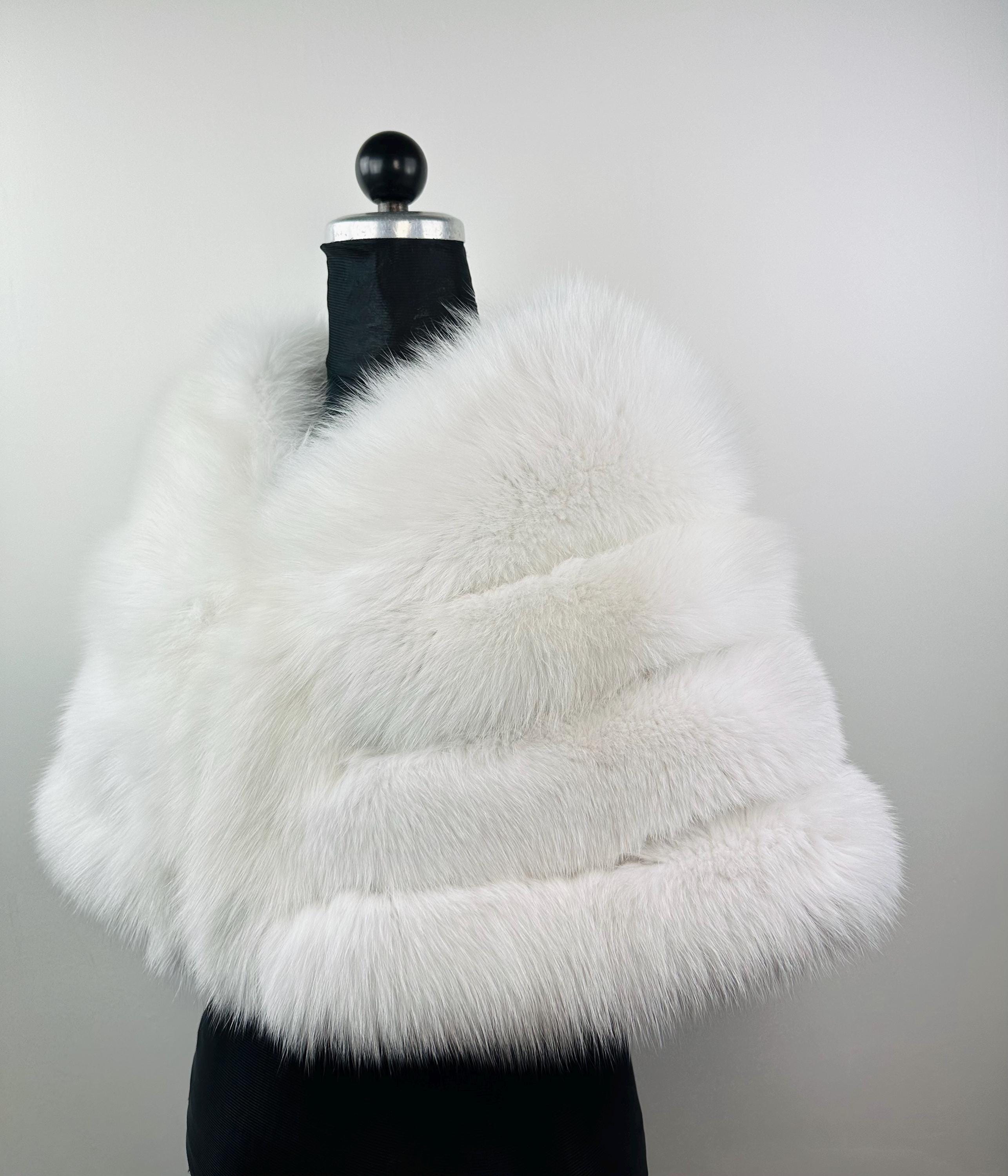 White fox fur stole, real fur bridal shawl warp, wedding etole