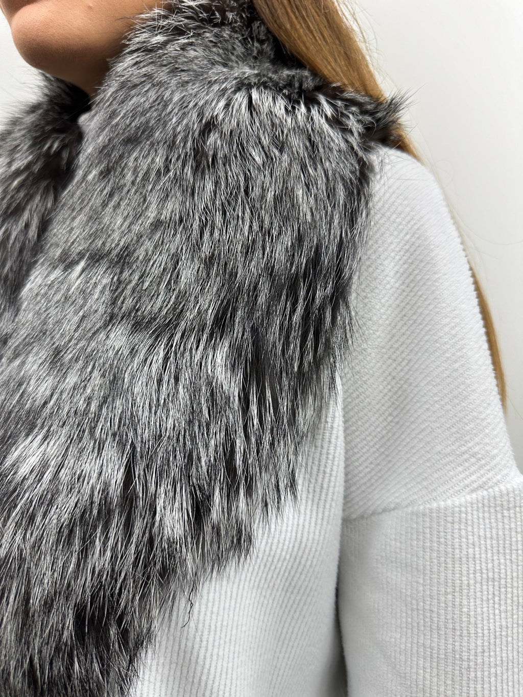 Real Silver Fox Fur Collar - Handmade Stole