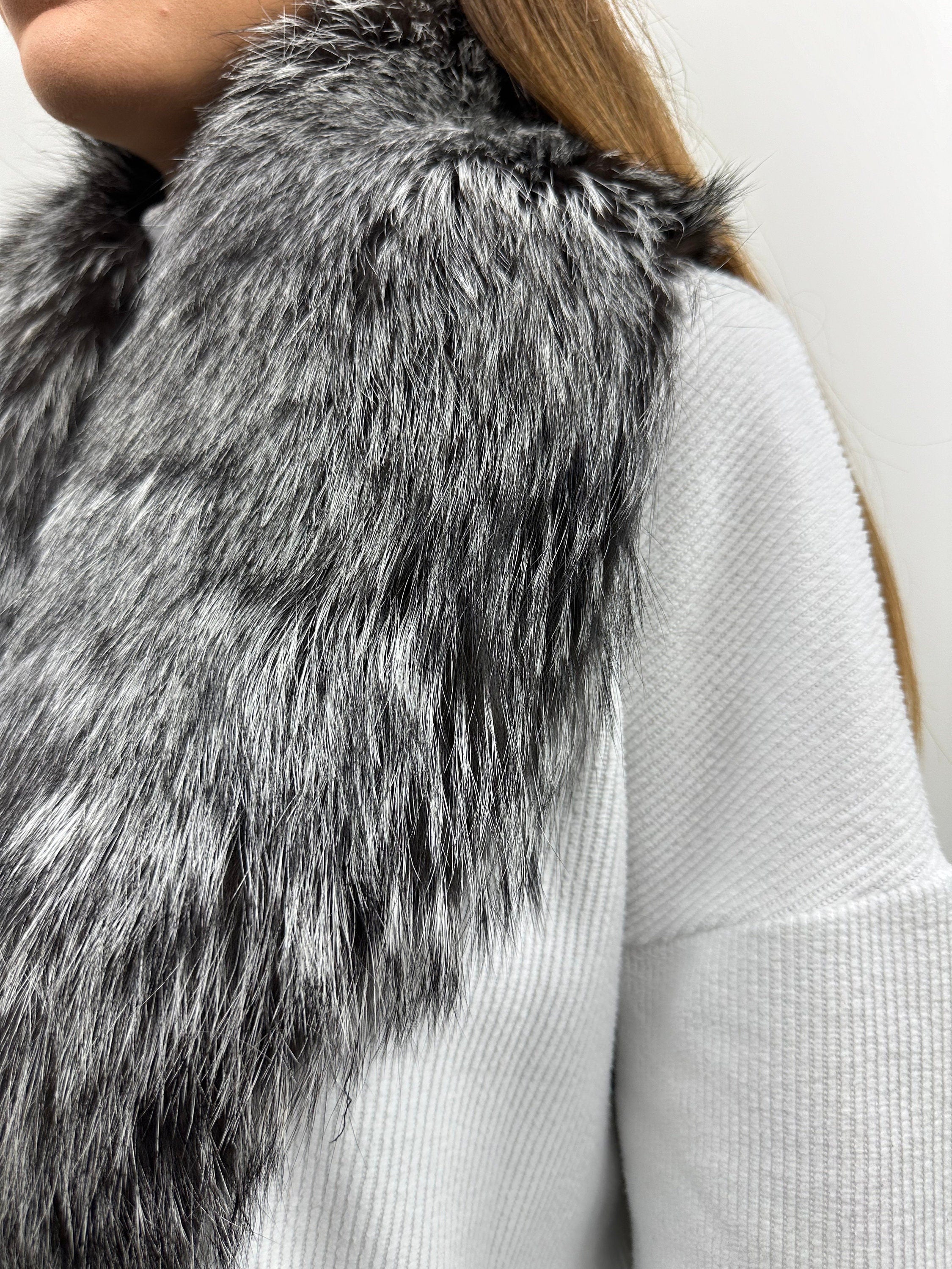Real Silver Fox Fur Collar - Handmade Stole