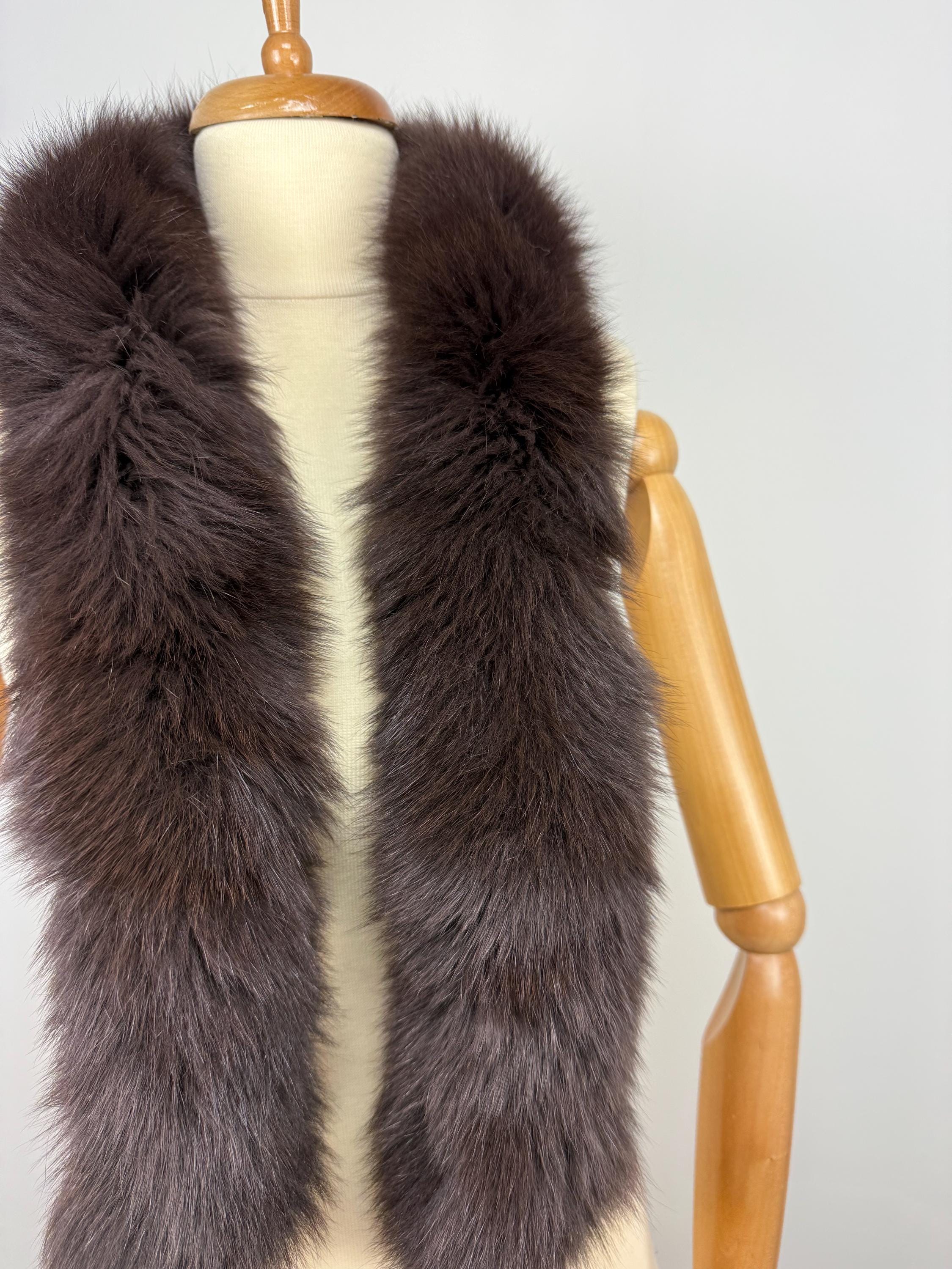 Dark Brown Fox Fur Scarf – Real Fur Scarf, Handmade in Greece, Luxury Winter Scarf