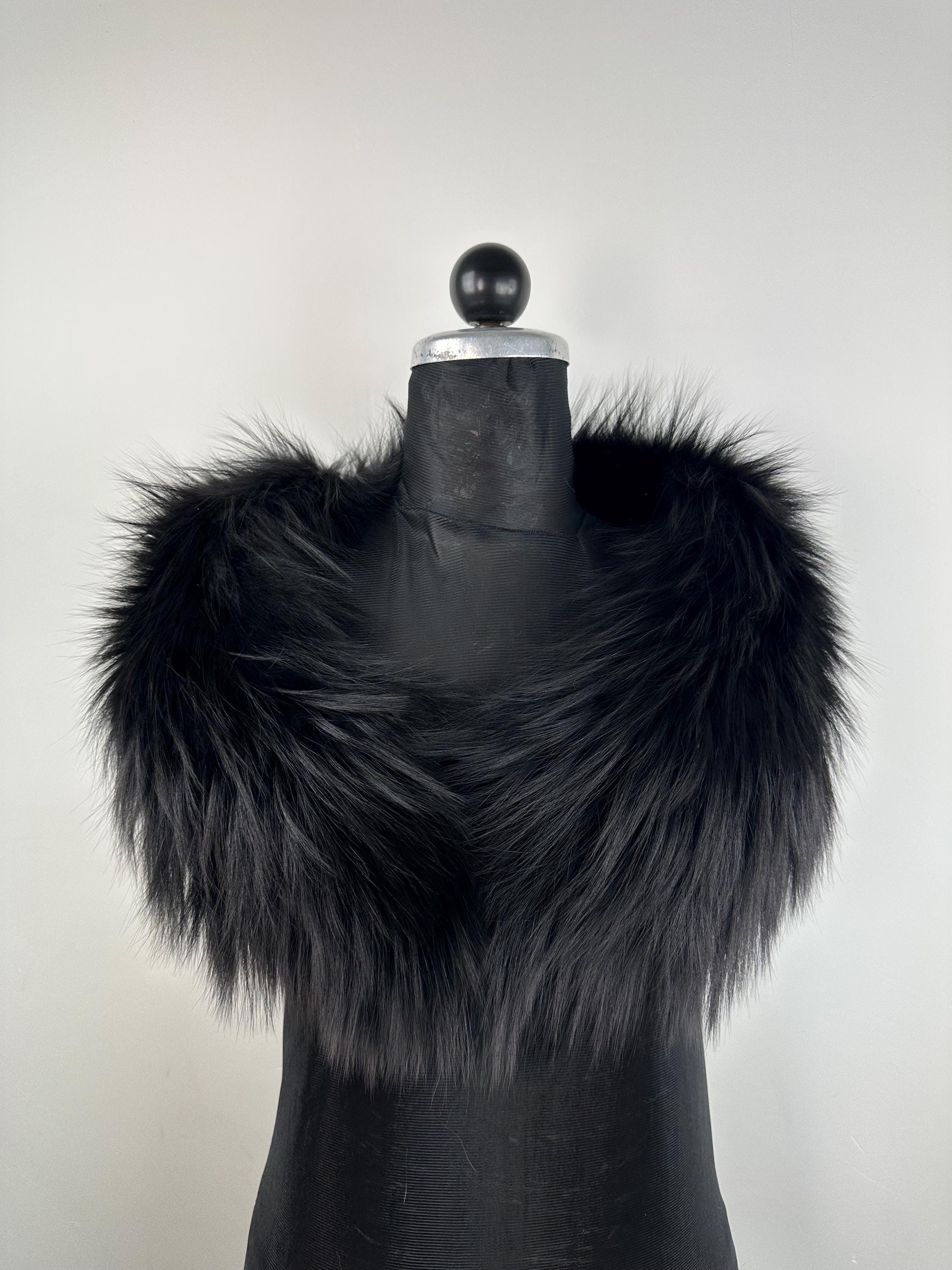 Black Fox Fur Collar – Real Fur Collar, Handmade in Greece, Luxury Neck Accessory
