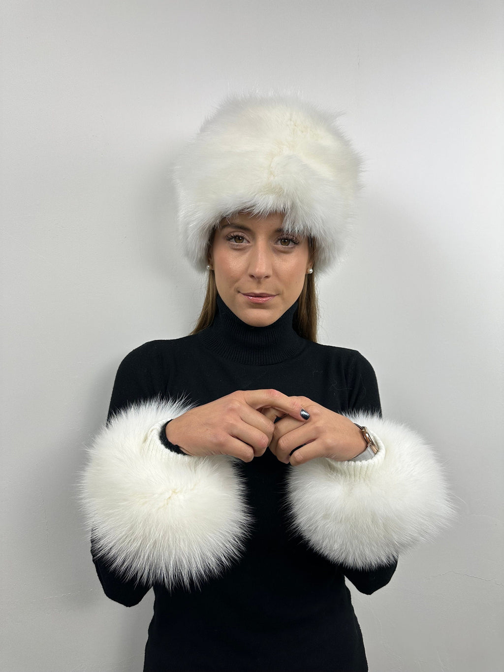 Handmade White Fox Fur Hat: Warm Fluffy Winter Hat