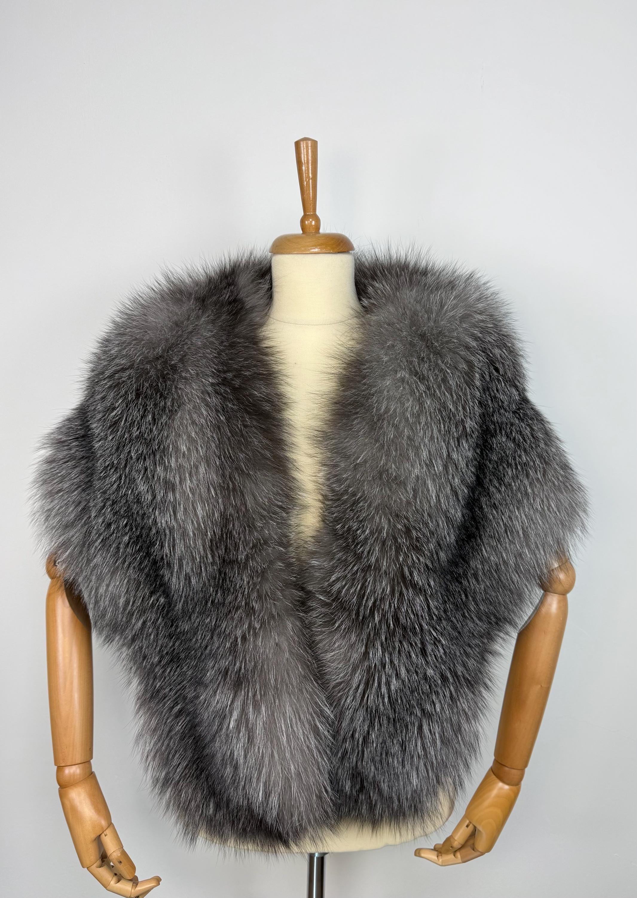 Frost Fox Fur Shawl – Real Fur Evening Wrap, Handmade in Greece