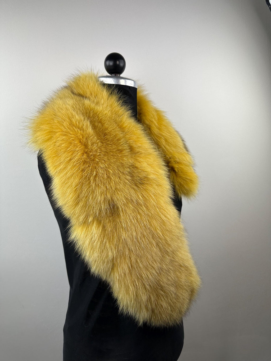 Golden Yellow Fox Fur Collar – Real Fur Collar, Handmade in Greece, Luxury Neck Accessory