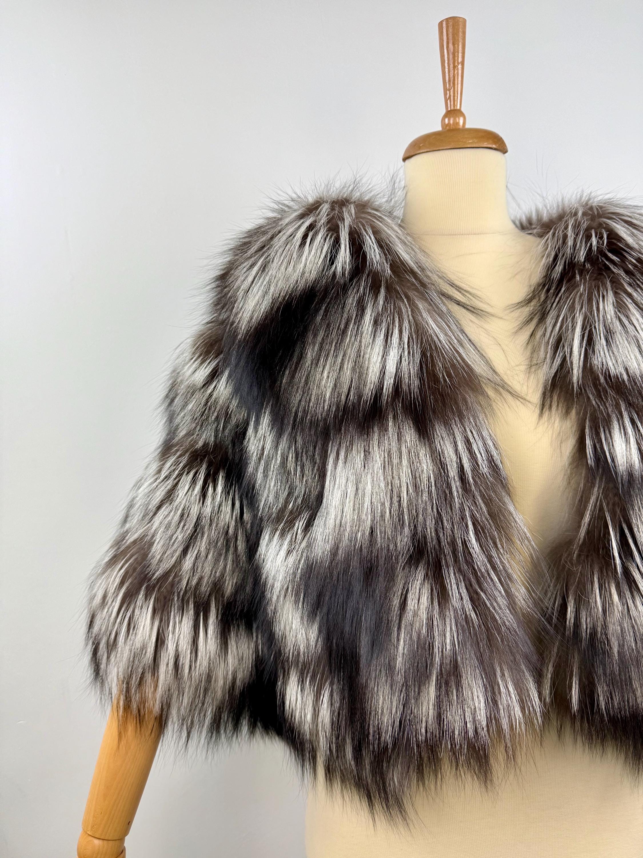 Genuine Silver Fox Fur Wrap: Handmade Real Fur Stole