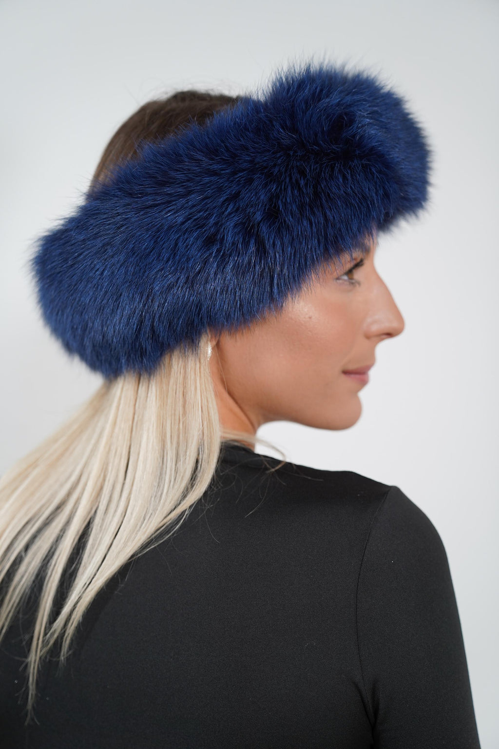 Luxury Blue Fur Headband: Warm Fluffy Fur Fox Head Band