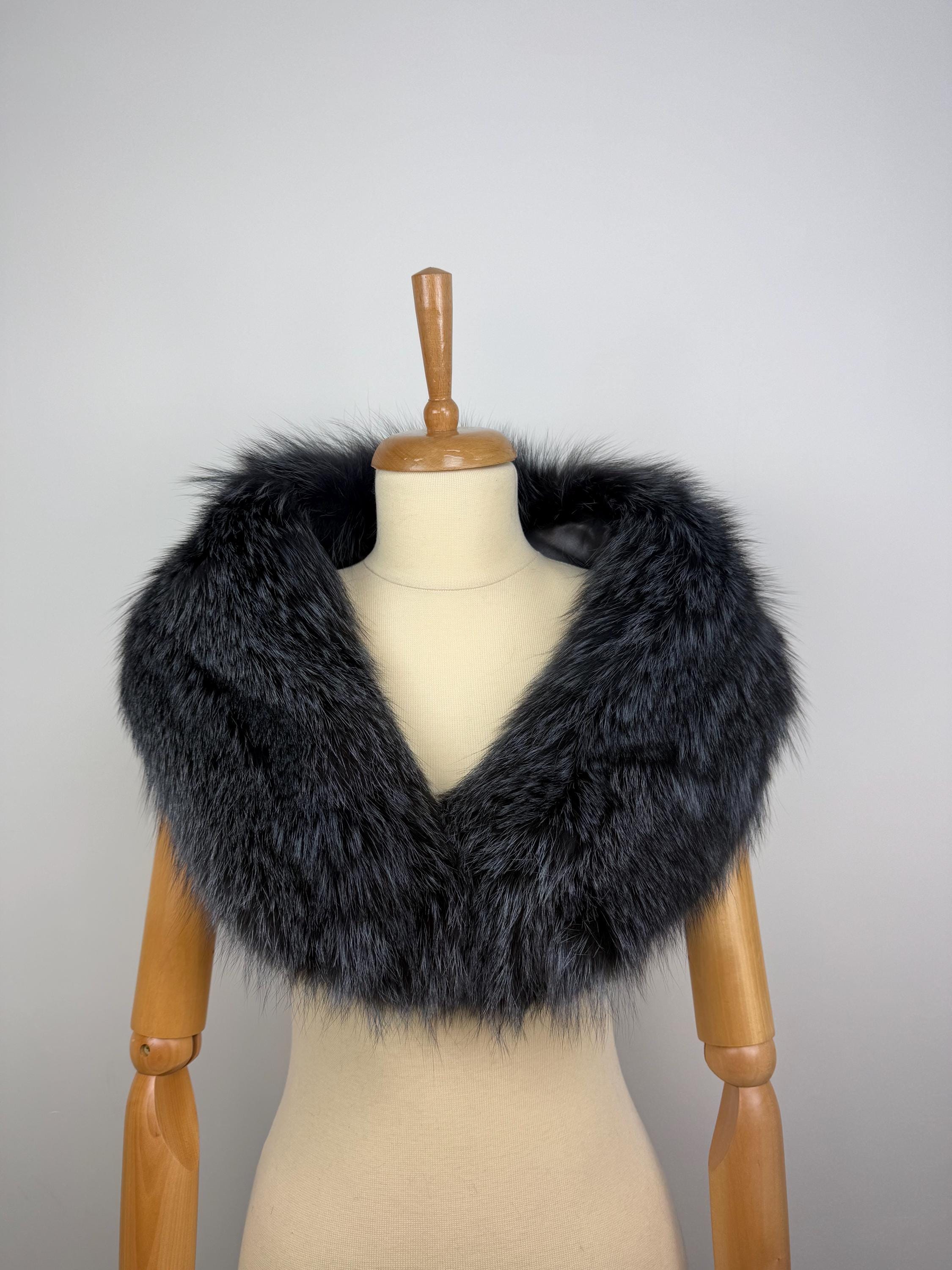 Dark Gray Fox Fur Collar – Real Fur Collar, Handmade in Greece, Luxury Neck Accessory