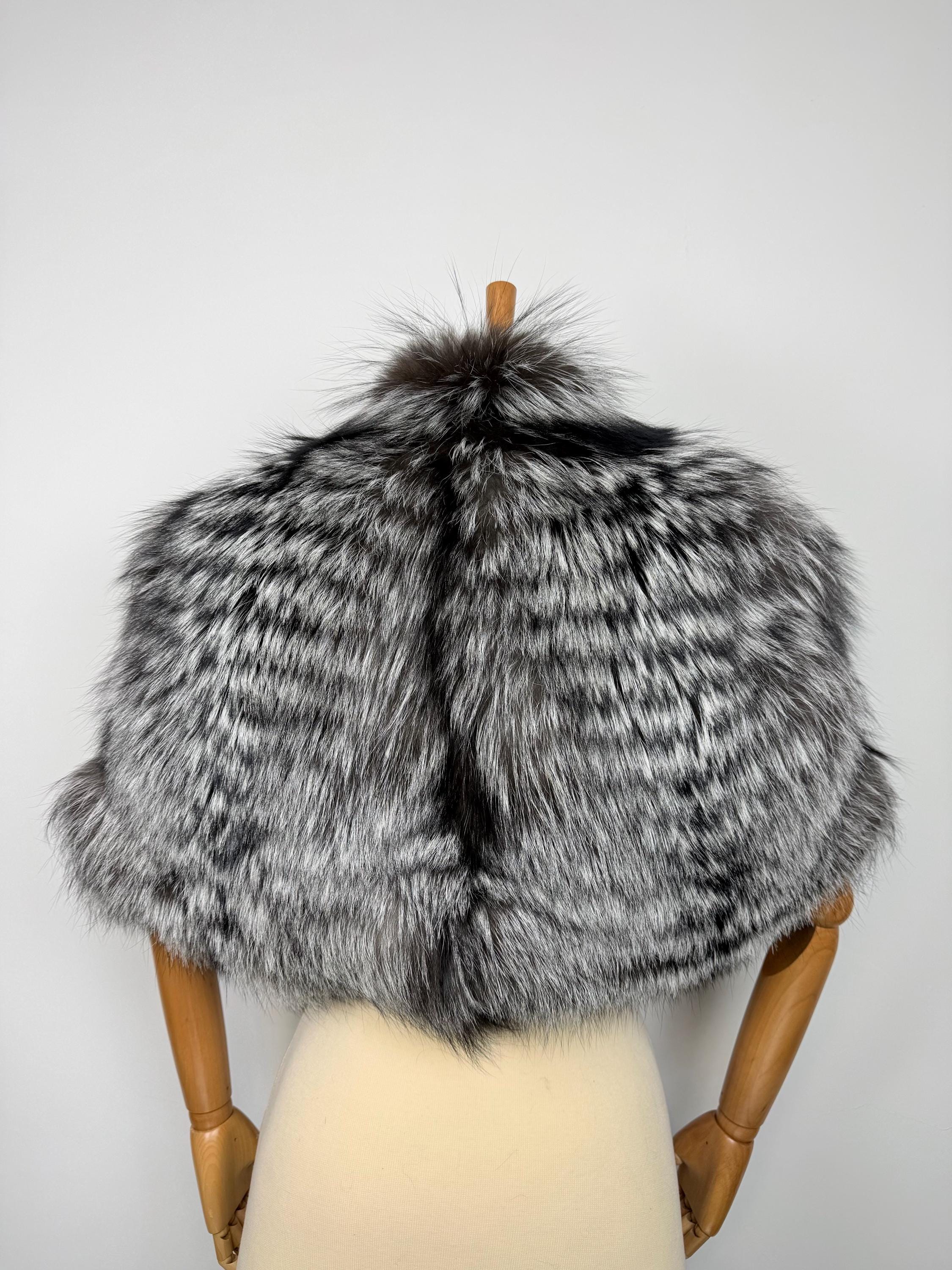Silver Fox Fur Shawl – Real Fur Wrap, Handmade in Greece, Luxury Fur Shawl