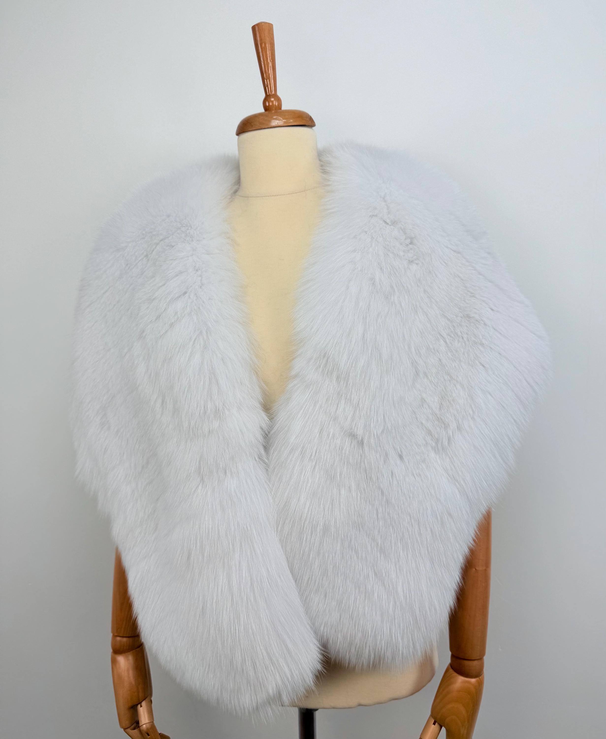 Luxury White Fox Fur Bridal Wrap – Real Fur Evening Shawl, Handmade in Greece
