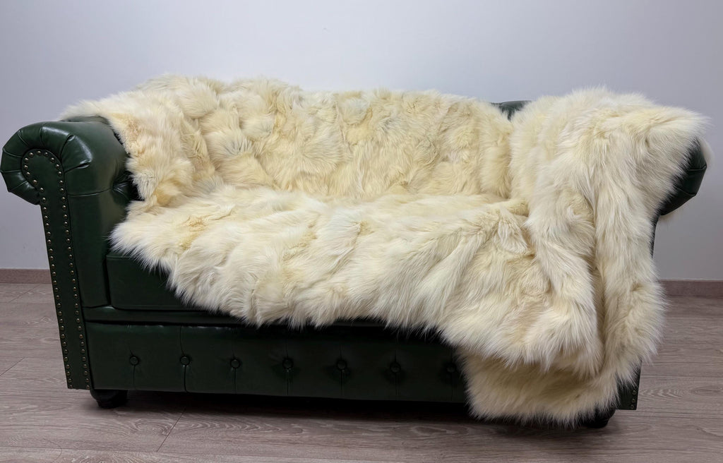 Luxury Yellow Fox Fur Blanket: Handmade Fur Bedspread