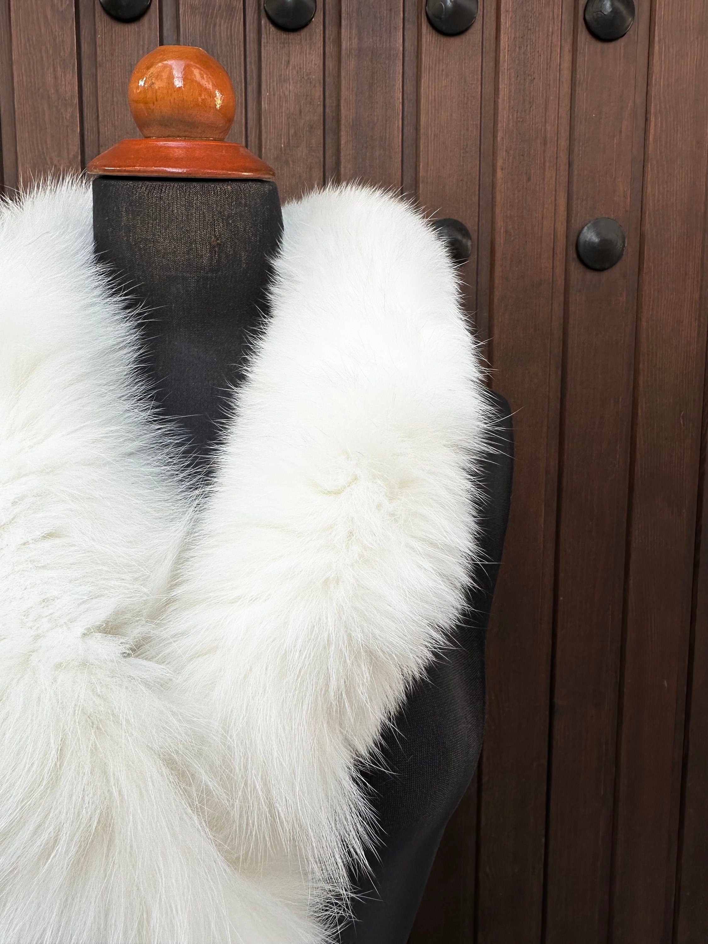 White Fox Fur Scarf – Real Fur Scarf, Handmade in Greece, Luxury Winter Scarf