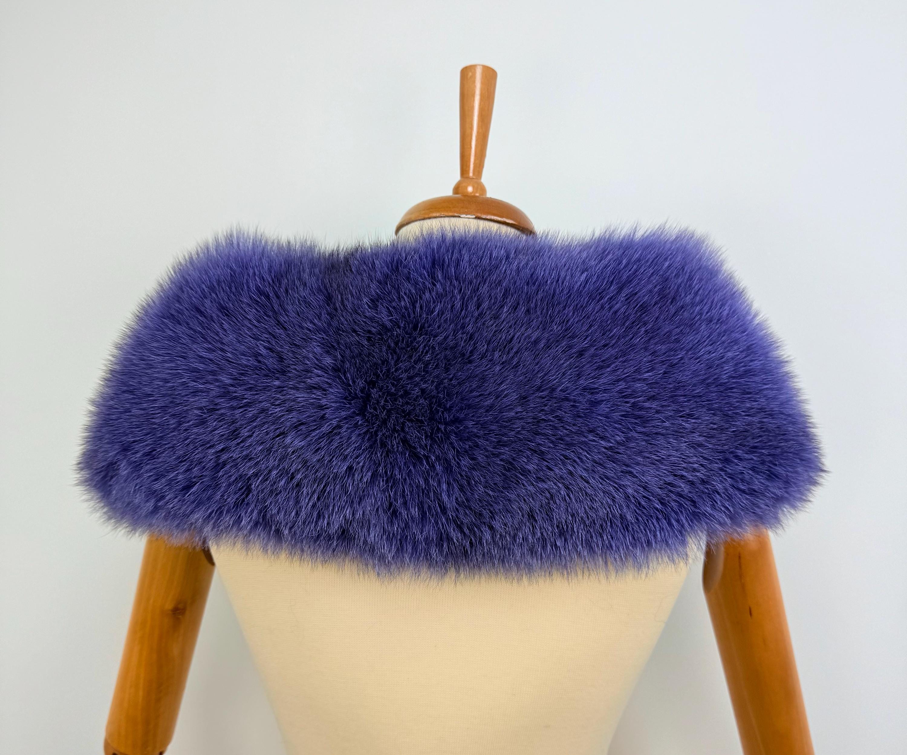 Deep Violet Fox Fur Collar – Real Fur Collar, Handmade in Greece, Luxury Neck Accessory