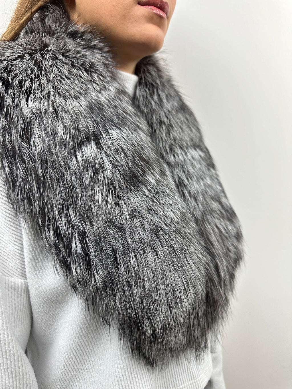 Real Silver Fox Fur Collar - Handmade Stole