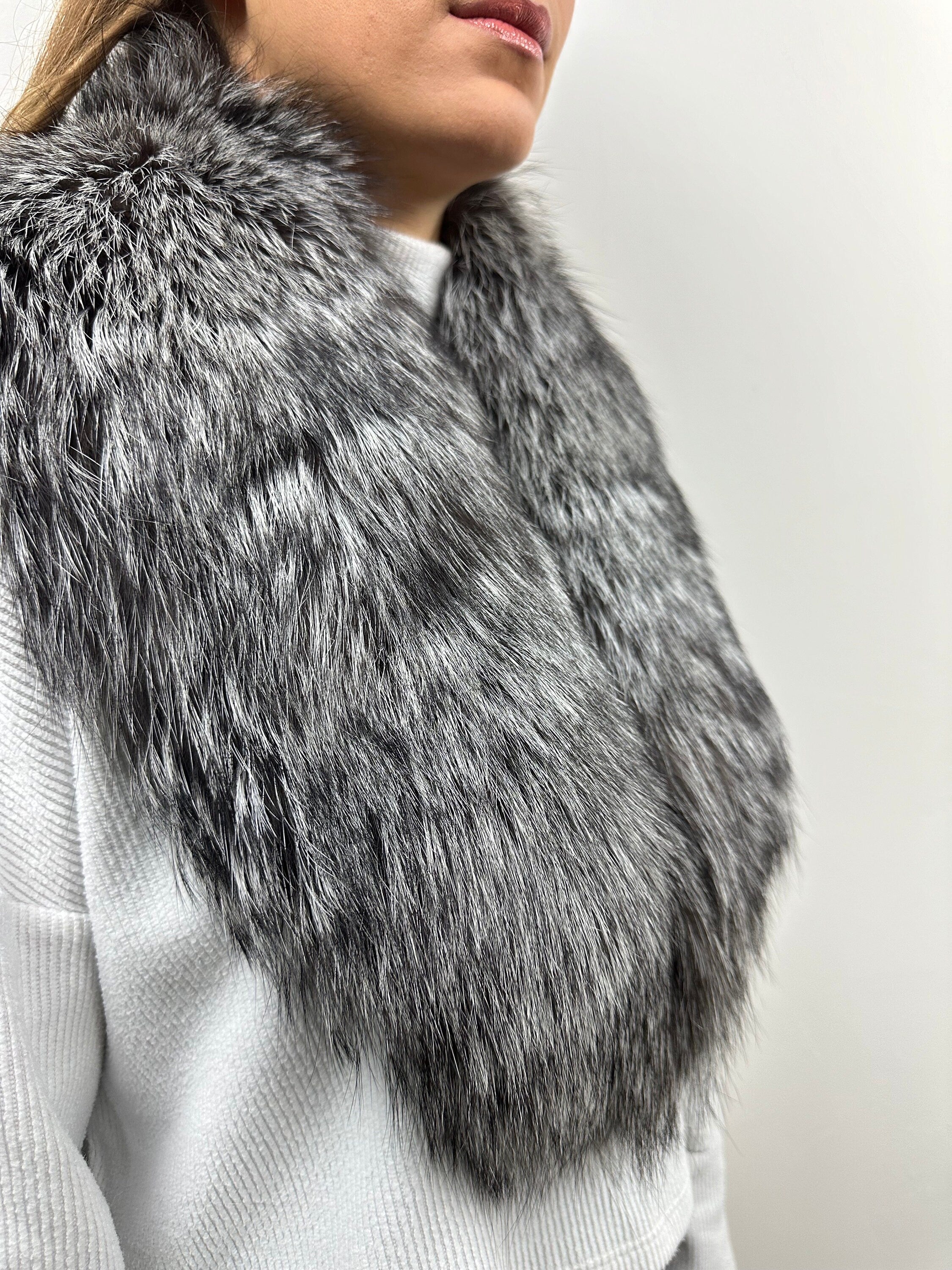 Real Silver Fox Fur Collar - Handmade Stole