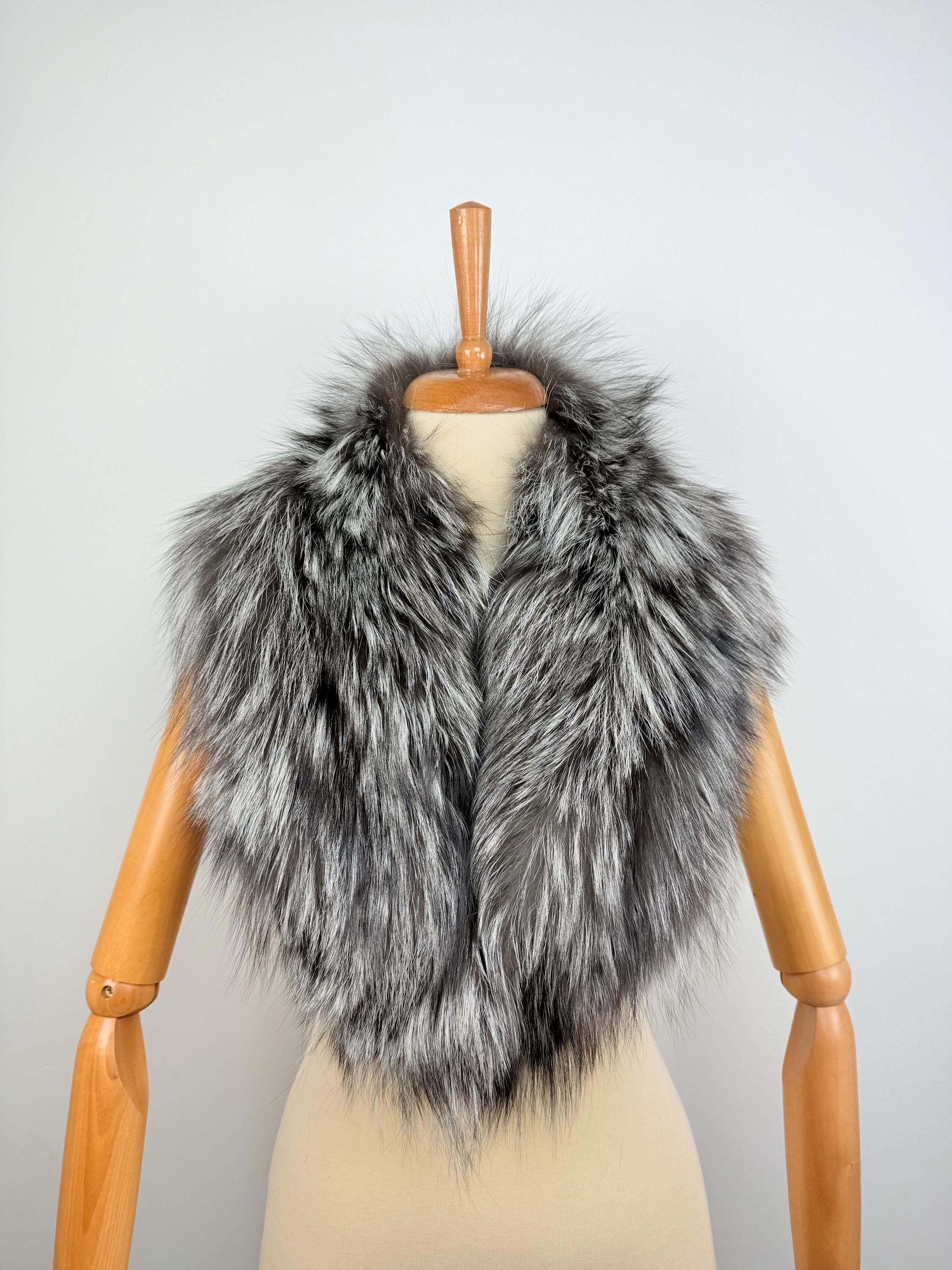 Silver Fox Fur Collar: Fluffy Genuine Fur Stole