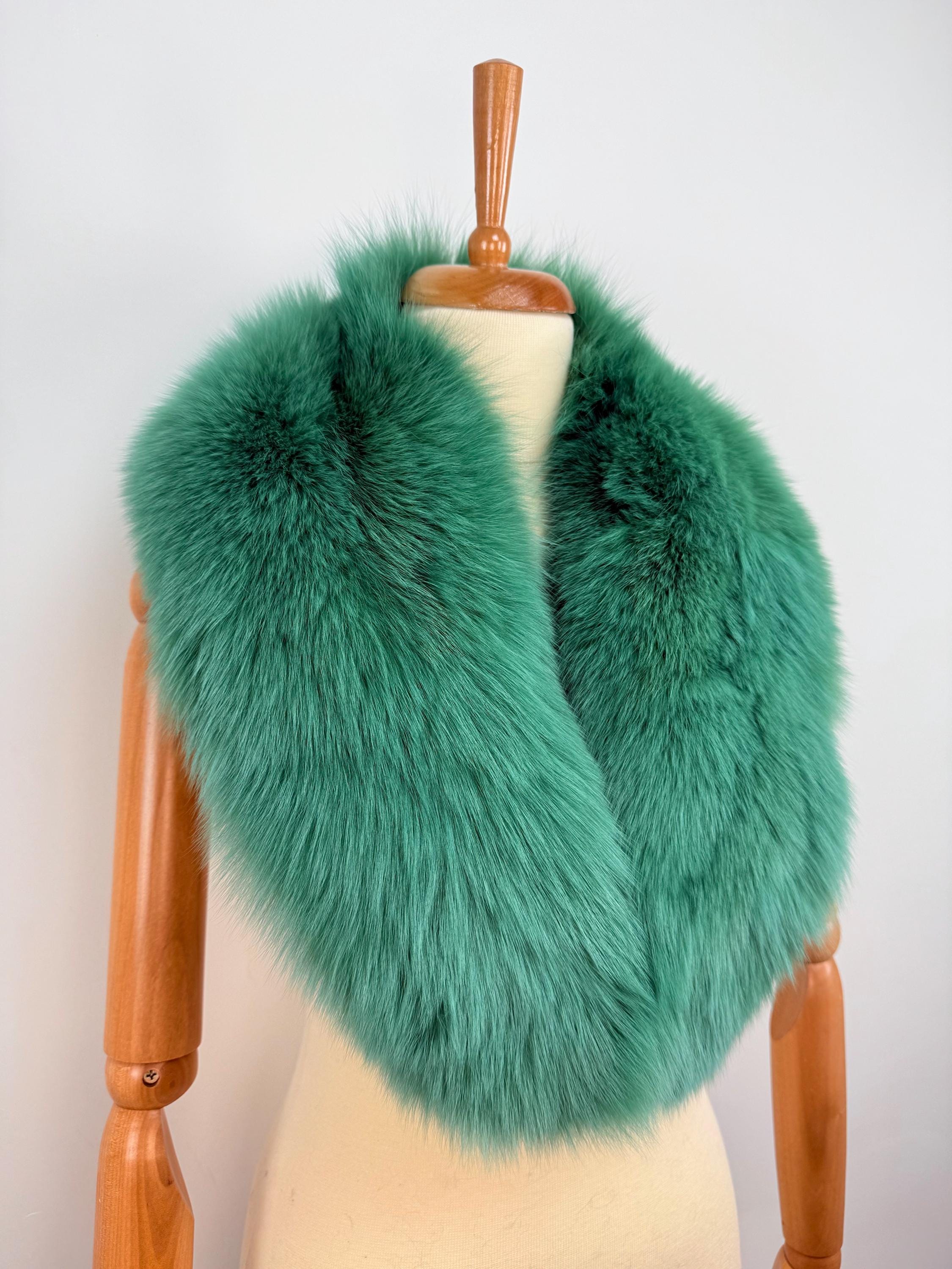 Green Fox Fur Collar – Real Fur Collar, Handmade in Greece, Luxury Neck Accessory