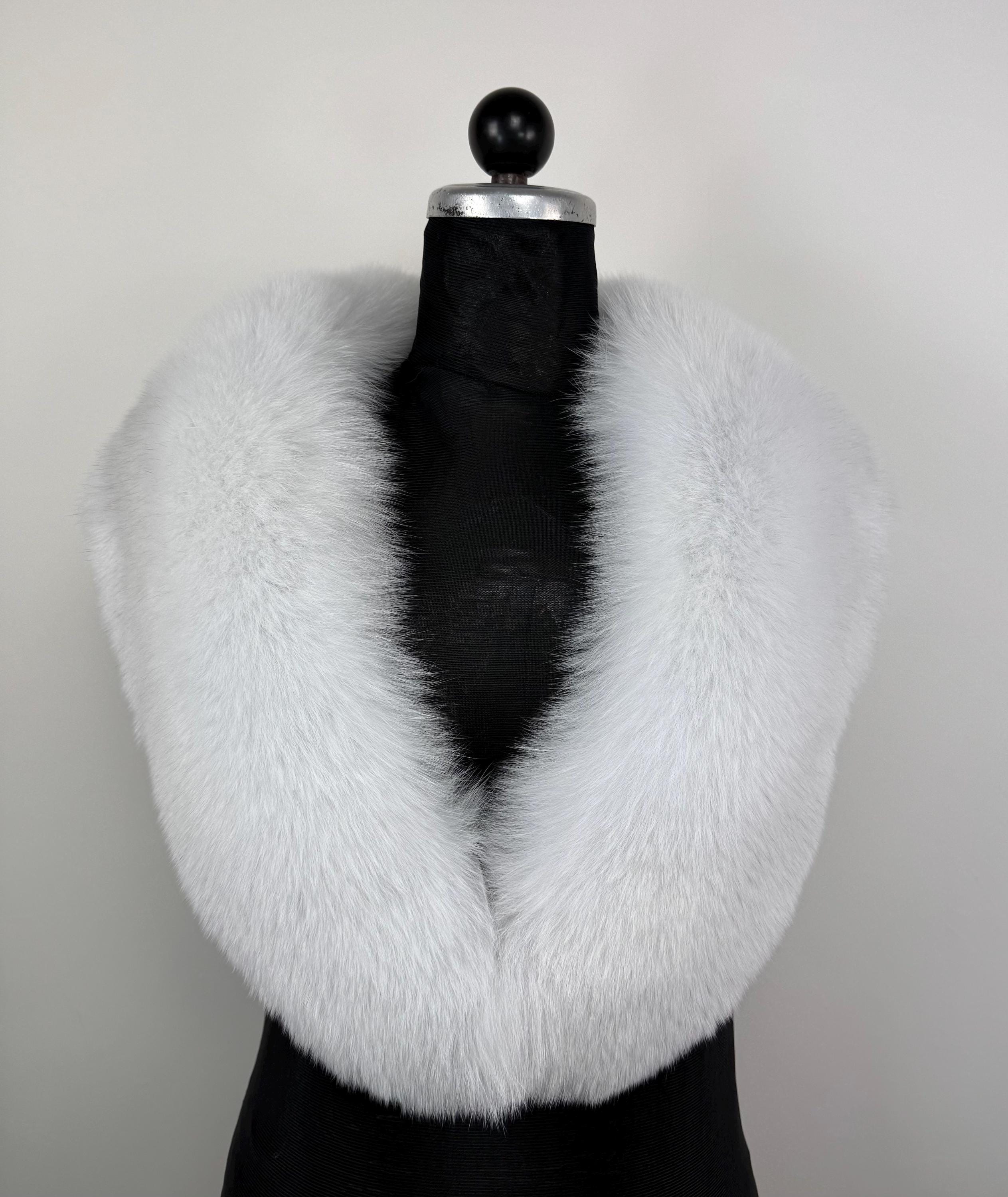White Fox Fur Bridal Stole – Real Fur Wrap, Extra Long, Handmade in Greece