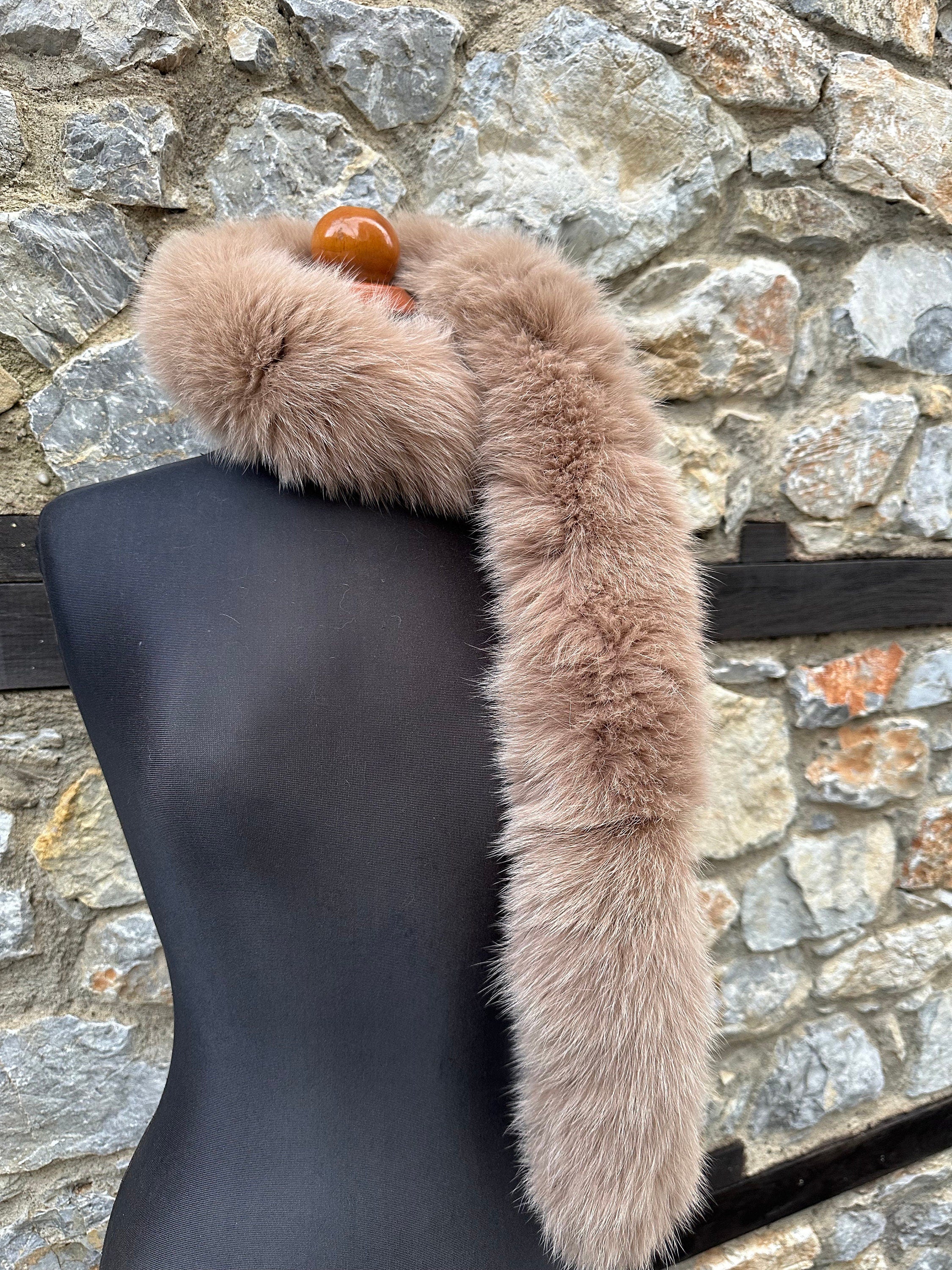 Beige Fox Fur Scarf – Real Fur Scarf, Handmade in Greece, Luxury Winter Scarf