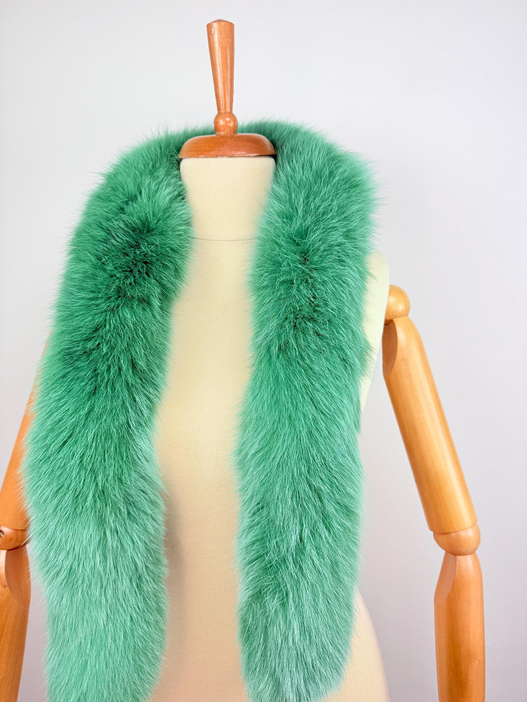 Green Fox Fur Scarf – Real Fur Scarf, Handmade in Greece, Luxury Winter Scarf