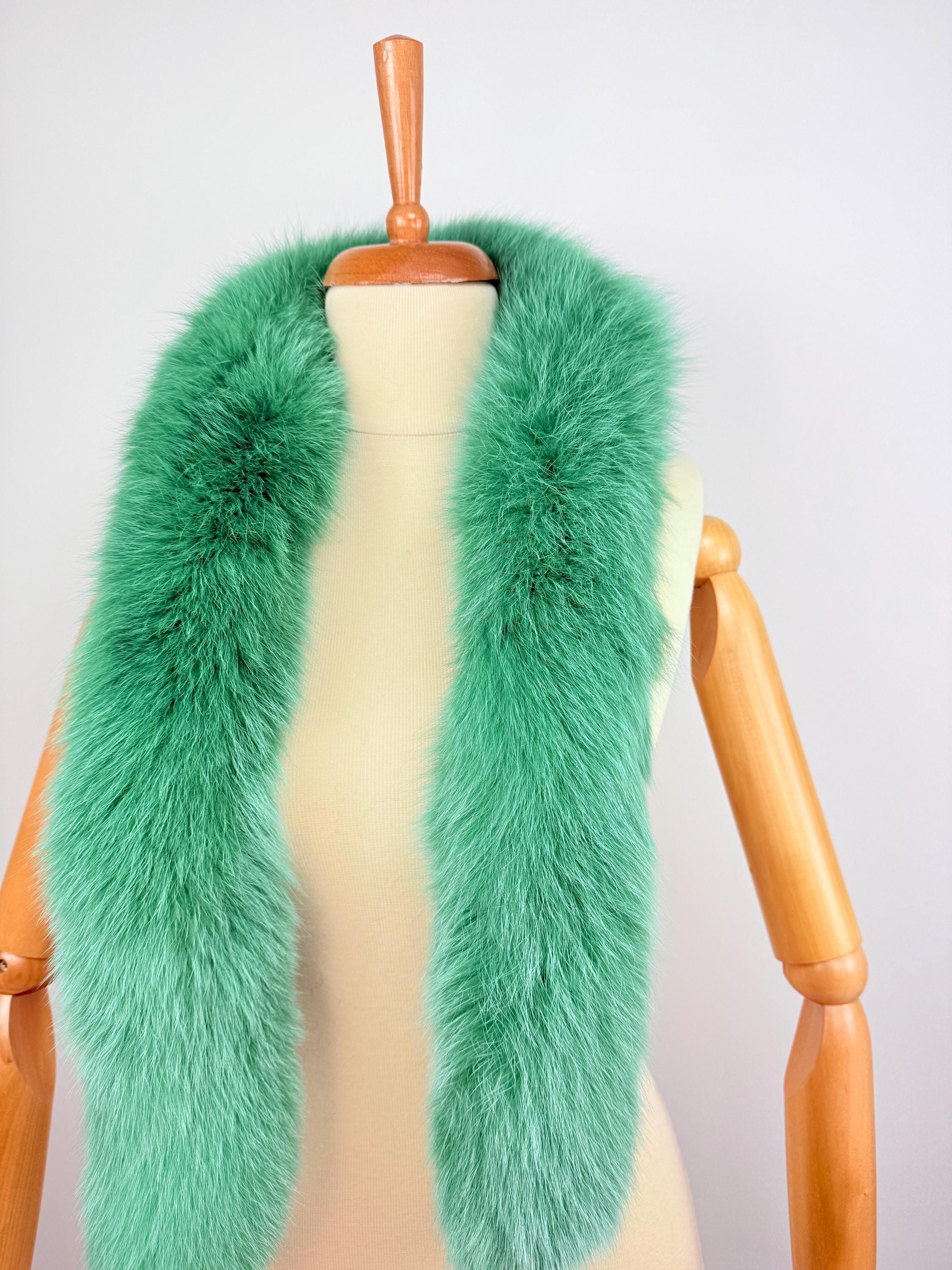 Green Fox Fur Scarf – Real Fur Scarf, Handmade in Greece, Luxury Winter Scarf