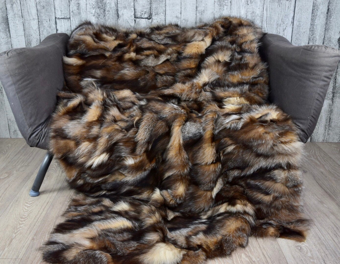 Luxury Crystal Fox Fur Blanket: Genuine Fur Throw, Handmade Cozy Bedspread