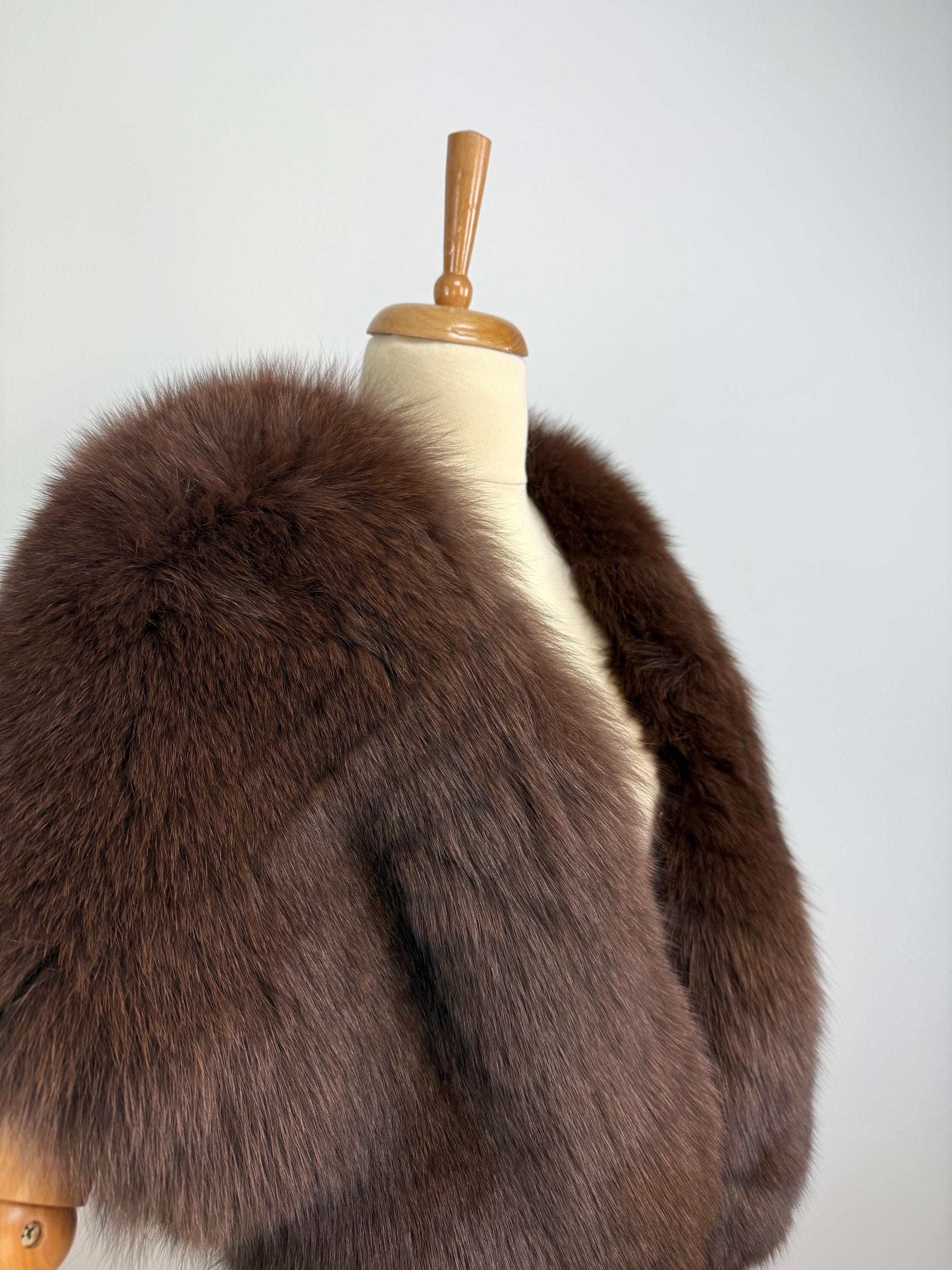 Brown Fox Fur Shawl – Real Fur Wrap, Handmade in Greece, Luxury Evening Shawl