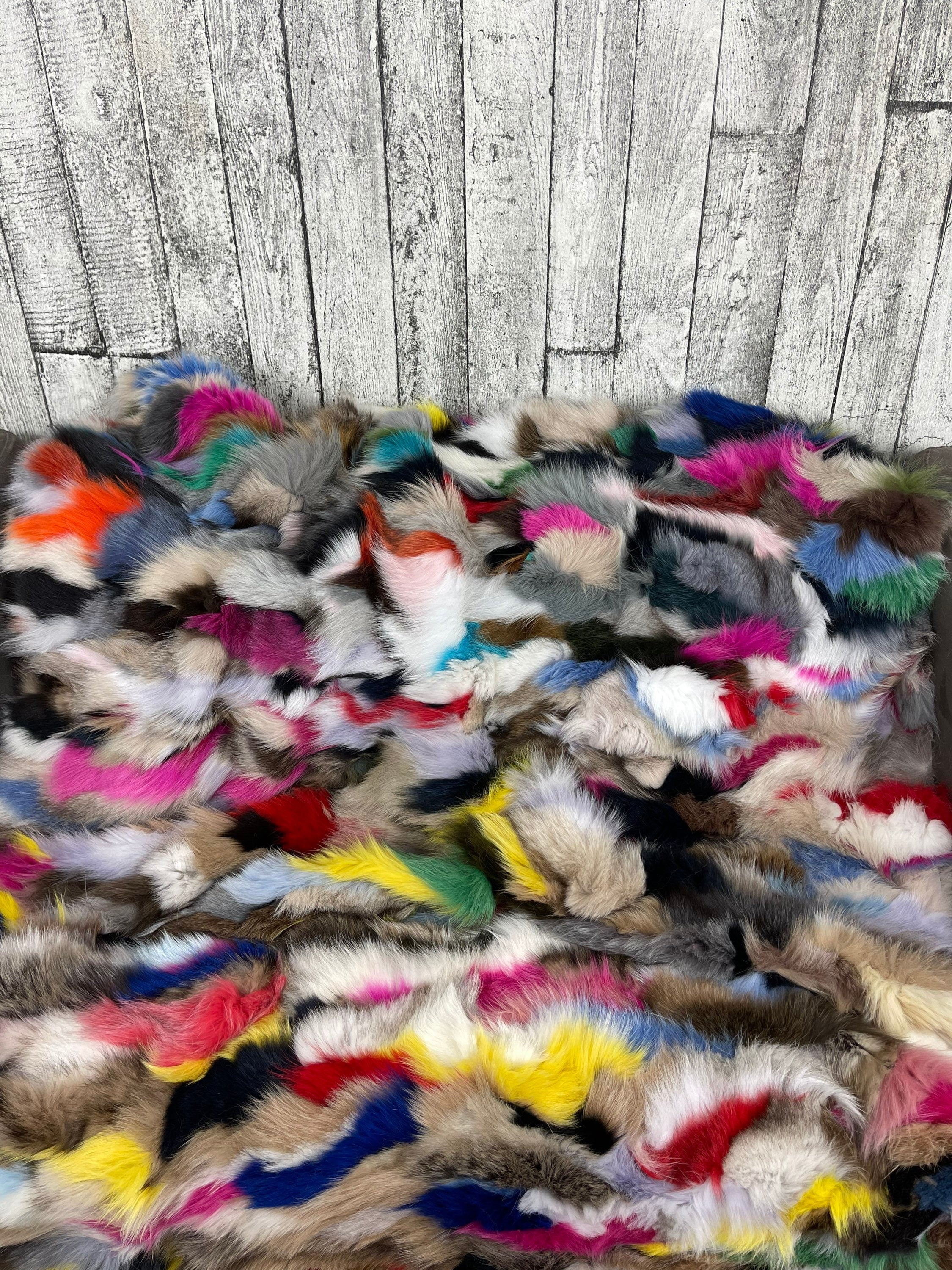 Luxury Multicolour Fox Fur Throw: Handmade Real Fur Blanket